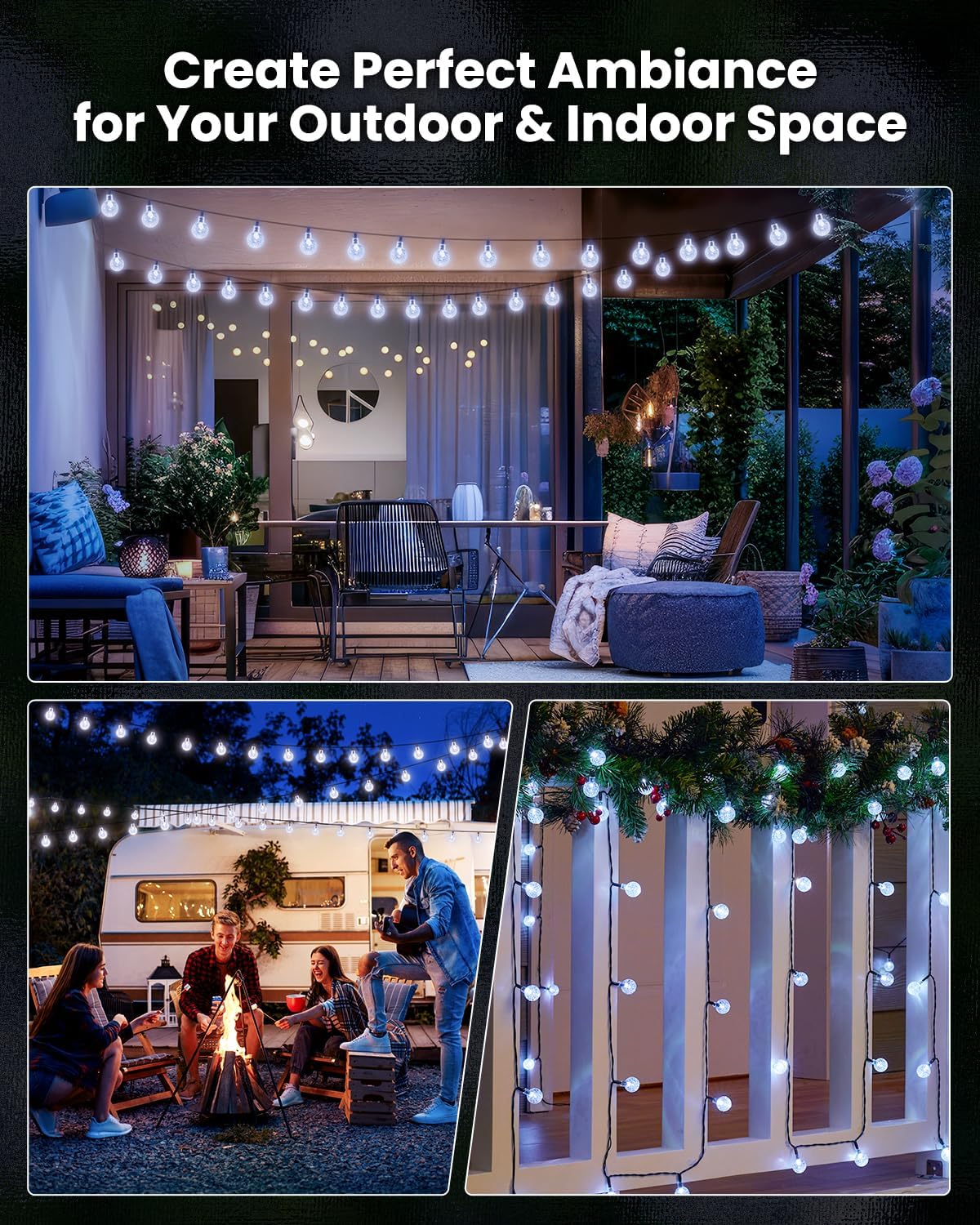 Brightown Solar String Lights Outdoor 60 Led 35.6 Feet Crystal Globe Lights with 8 Lighting Modes