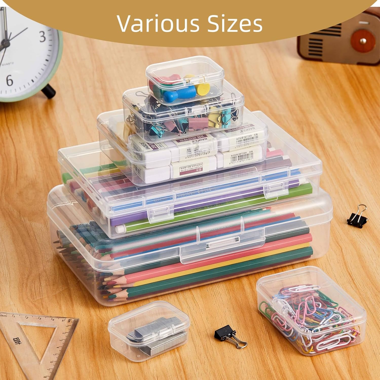 24 Pieces Mixed Sizes Rectangular Empty Mini Clear Plastic Organizer Box