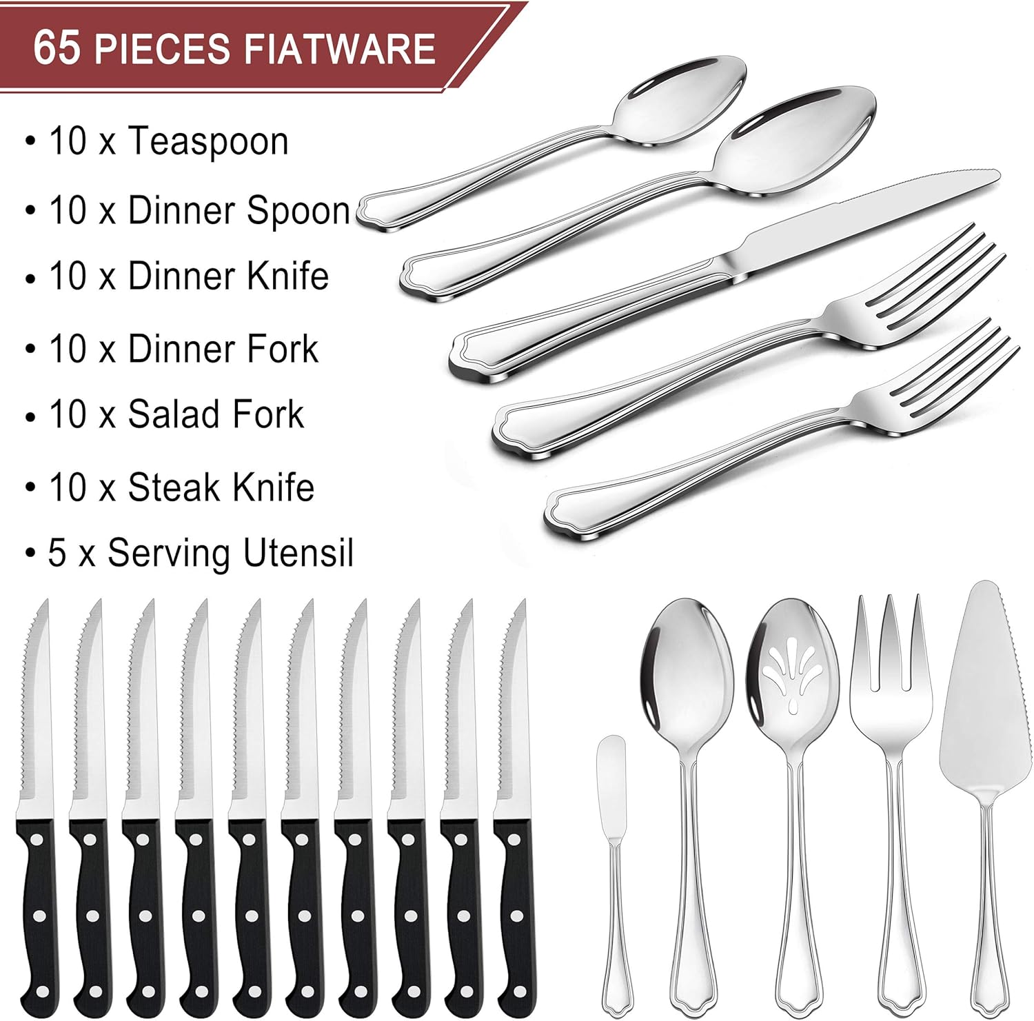 LIANYU 77-Piece Silverware Flatware Set for 12, Stainless Steel Cutlery Set