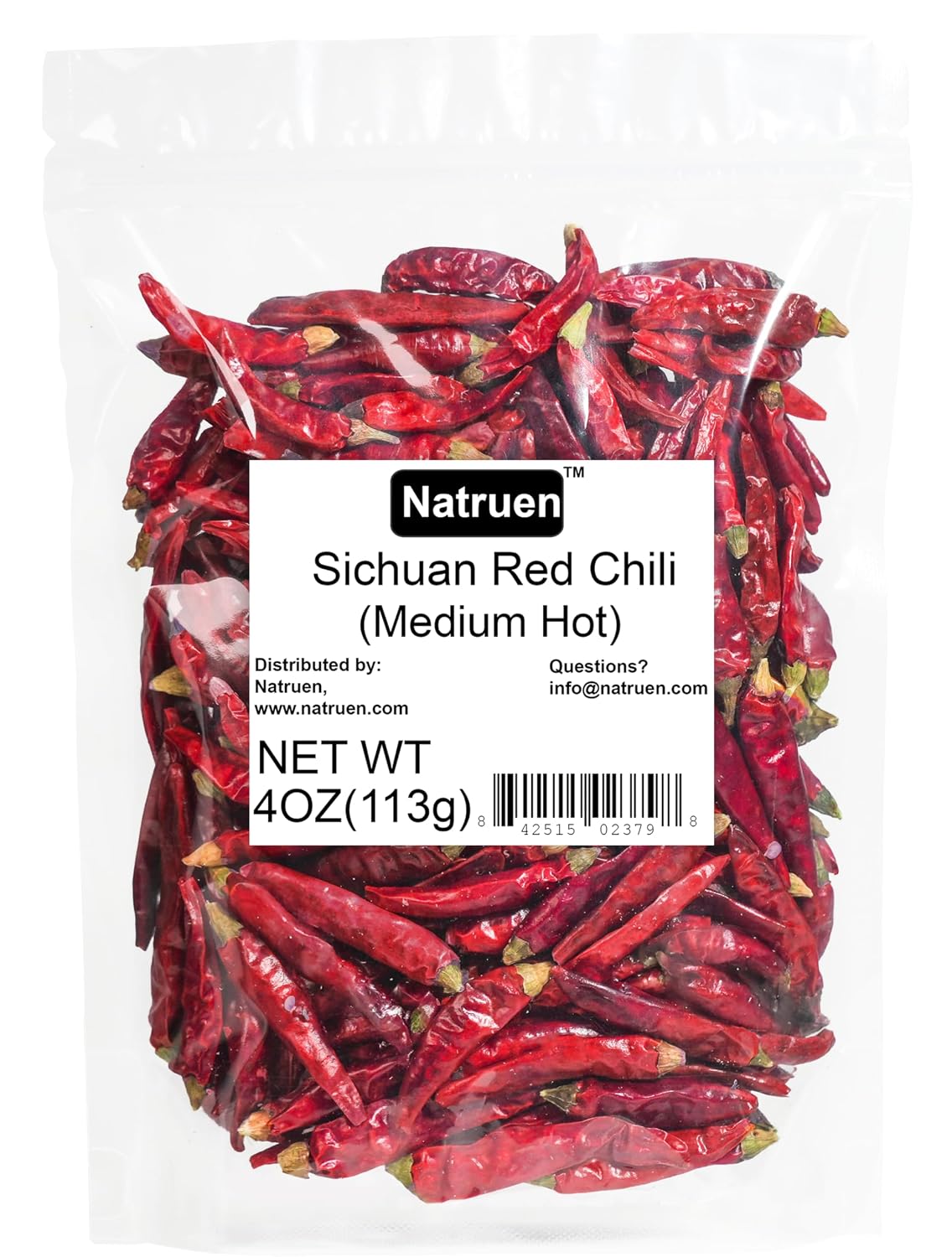 Natruen Dried Sichuan Red Chili Pods 4 oz, Medium Hot, Whole Chilies