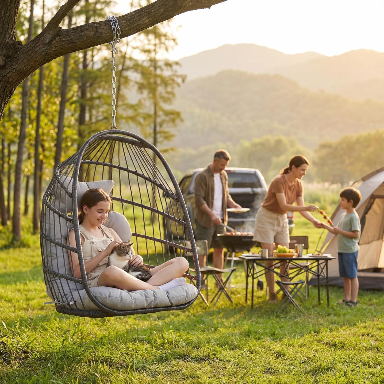 Nicesoul Foldable Space-Saving Hanging Egg Chair No Stand, 350lbs Reinforced Frame with Swing Design, Deep Seat with Thick Cushion