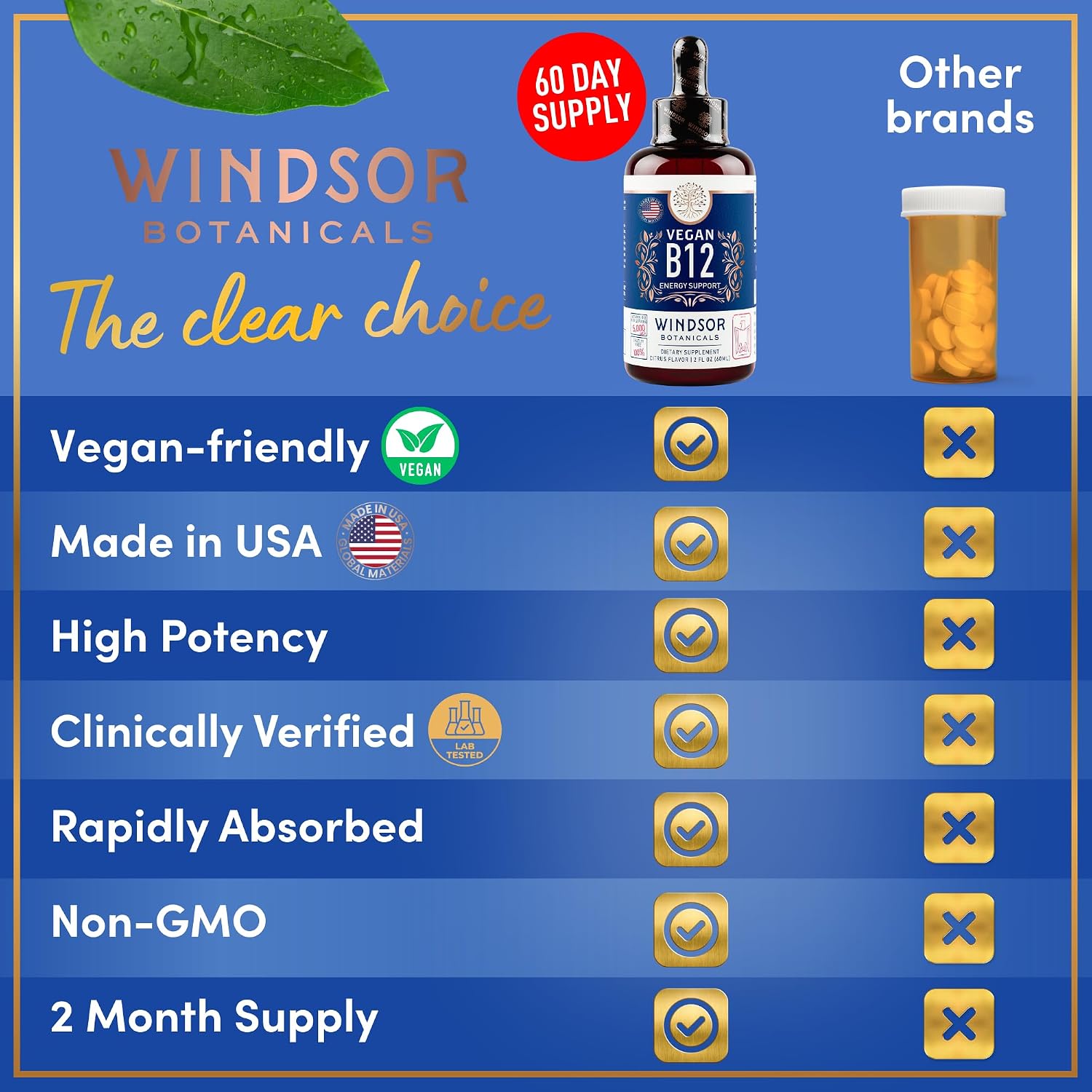 Vegan Vitamin B12 Liquid - Max Strength Methylcobalamin B12 Sublingual 5000 mcg - Fast Absorbing Supplement for Mood