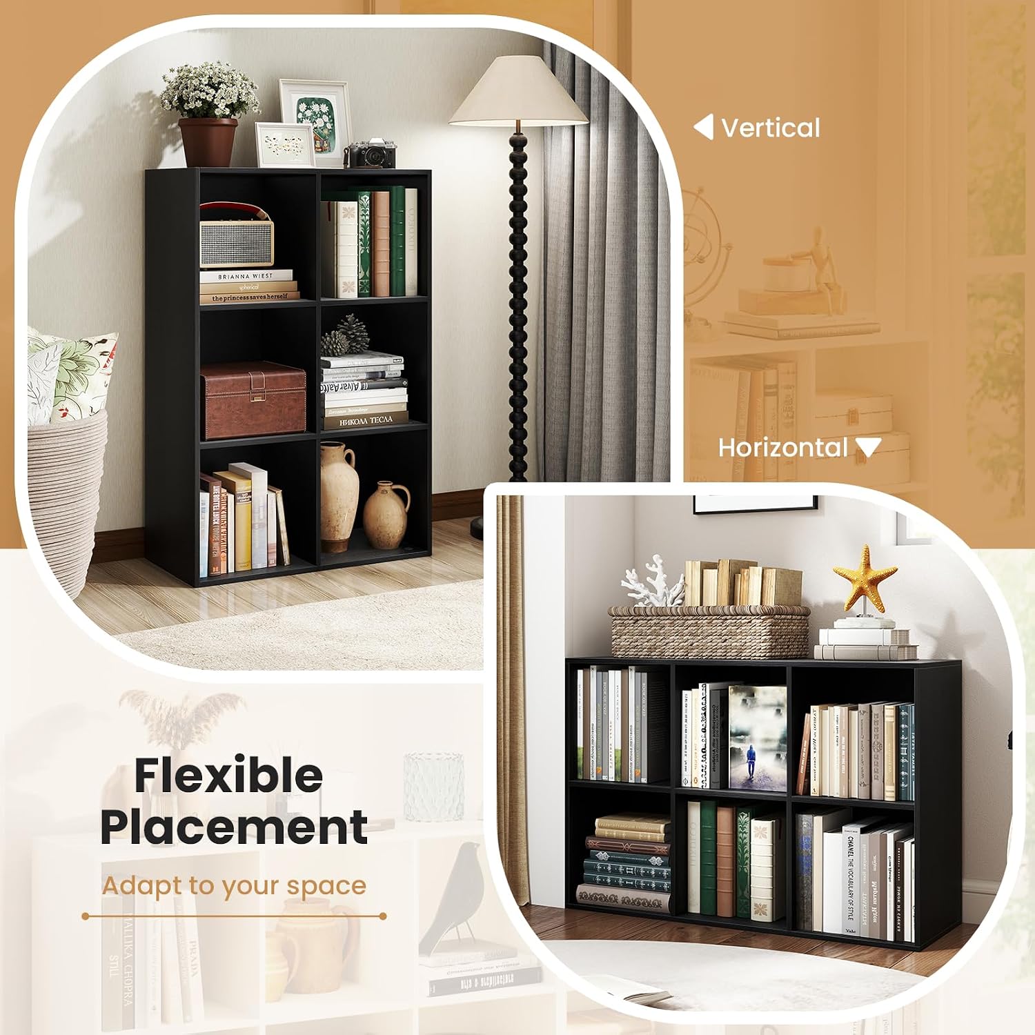 Giantex 8-Cube Bookcase, 3-Tier Cubby Bookshelf, Horizontal Vertical Display Rack with Anti-Tipping Kits, Modern Storage Organizer Shelf Unit for Bedroom, Living Room, Study (Natural, 8-Cube)