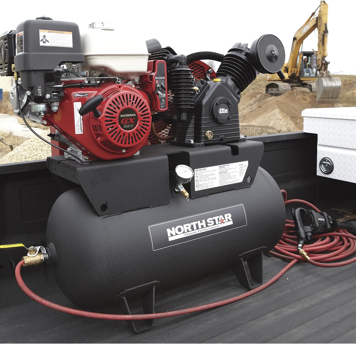 NorthStar Gas Air Compressor, 30-Gallon, 90 PSI, 24.4 CFM at 90 PSI | Honda GX390 OHV engine, Horizontal tank, Portable shop-air supply
