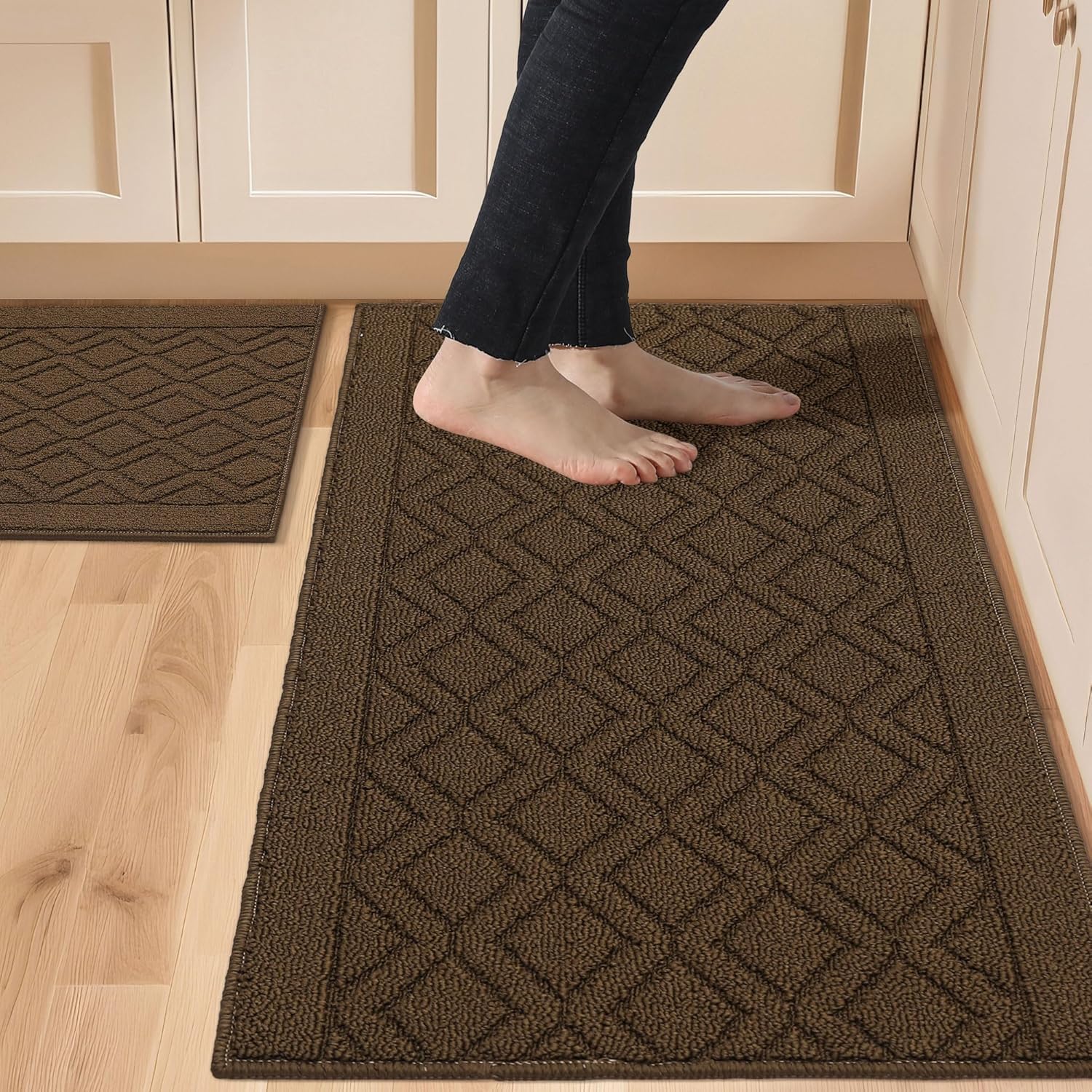 COSY HOMEER 48x20Inch/30X20Inch Kitchen Rug Mats,Grey