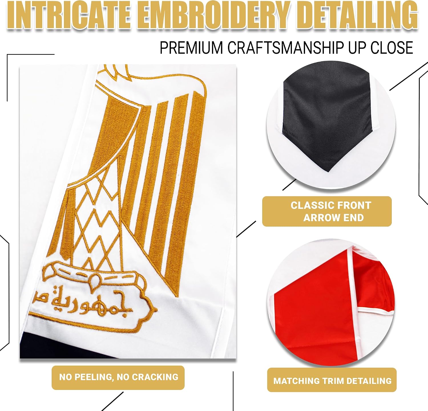 YOXEULL National Flag Embroidered Graduation Stole with Trim, Graduation Sash Graduates Gift, 72"