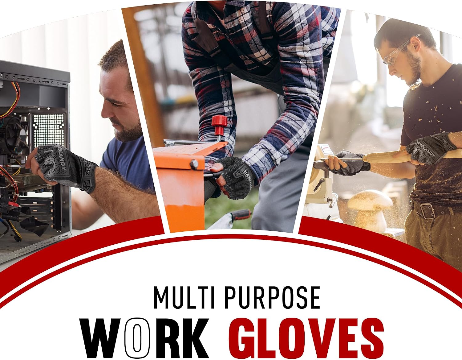 HANDLANDY Framer Work Gloves Open-Finger Carpenters Gloves, Fingerless Gaming Gloves for Tactical Shooting, Airsoft, Hunting, Police Work and Hiking L