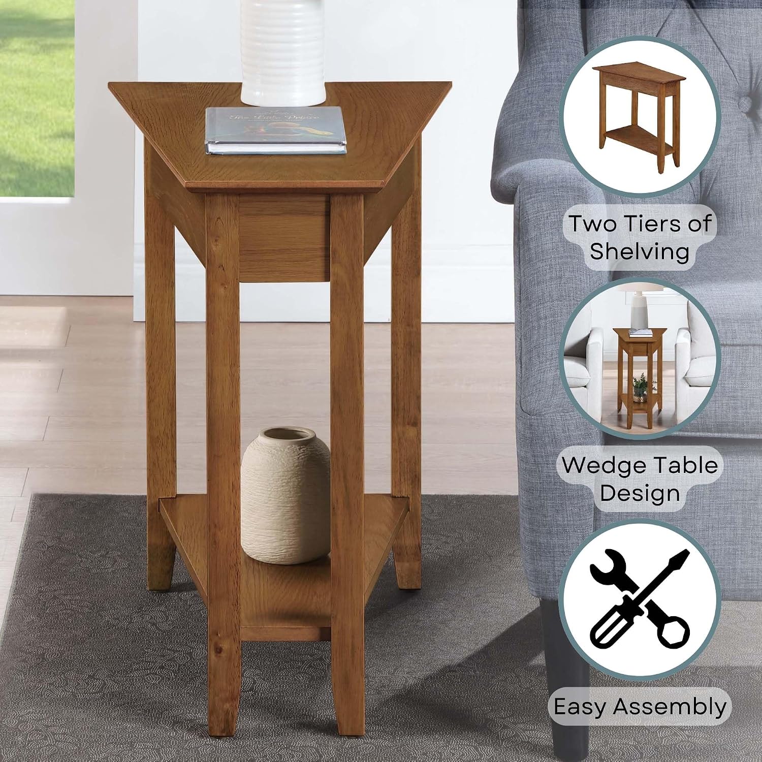 Convenience Concepts American Heritage Wedge End Table 24" - Classic Living Room Table with Storage Shelf, Side Table for Family Room, Bedside Table, Espresso