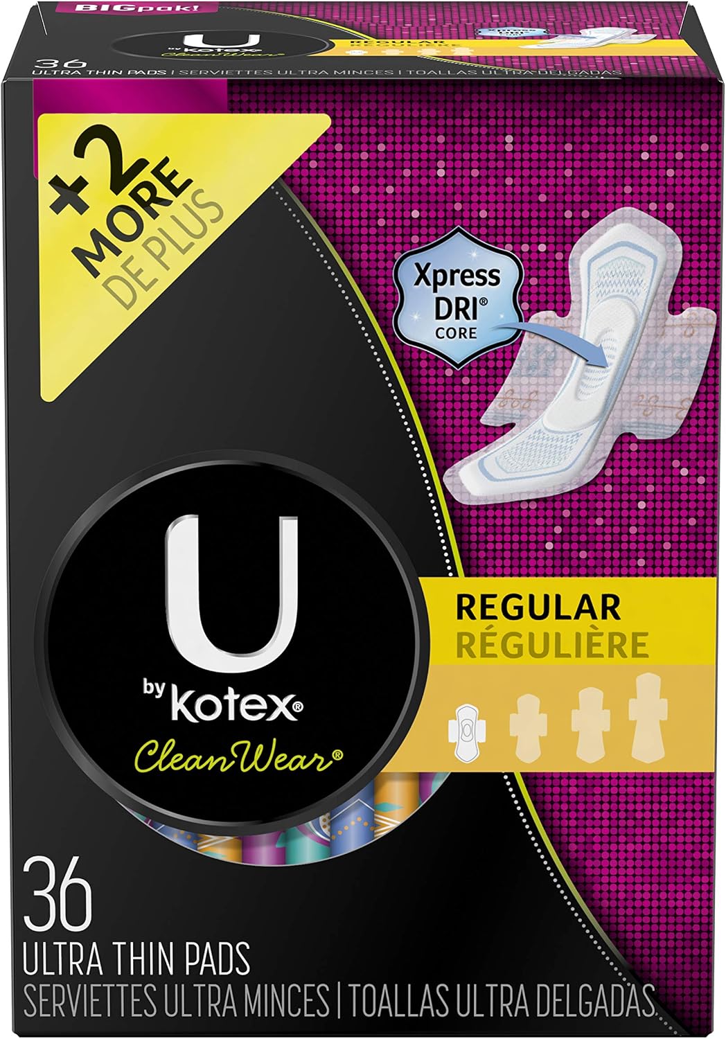 U by Kotex CleanWear Ultra Thin Feminine Pads with Wings, Regular, Fragrance-Free, 50 Count