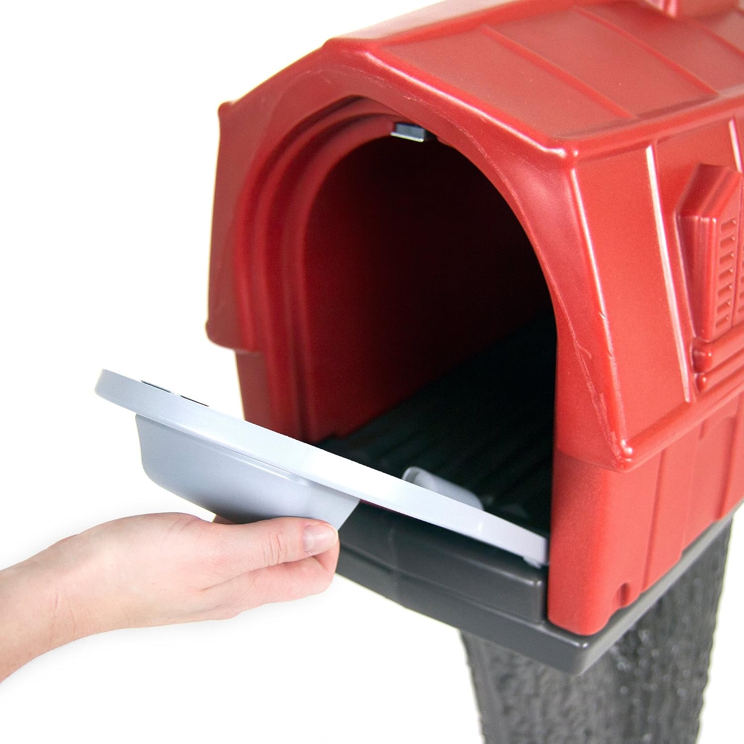 Simplay3 Rustic Home Plastic Residential Cabin Mailbox & Post Mount Combo Kit with 2 Access Doors - Sandstone, Made in USA