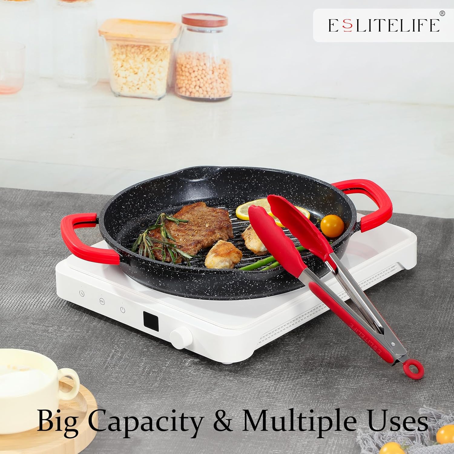 ESLITE LIFE Nonstick Grill Pan for Stove Tops, Versatile Griddle with Pour Spouts