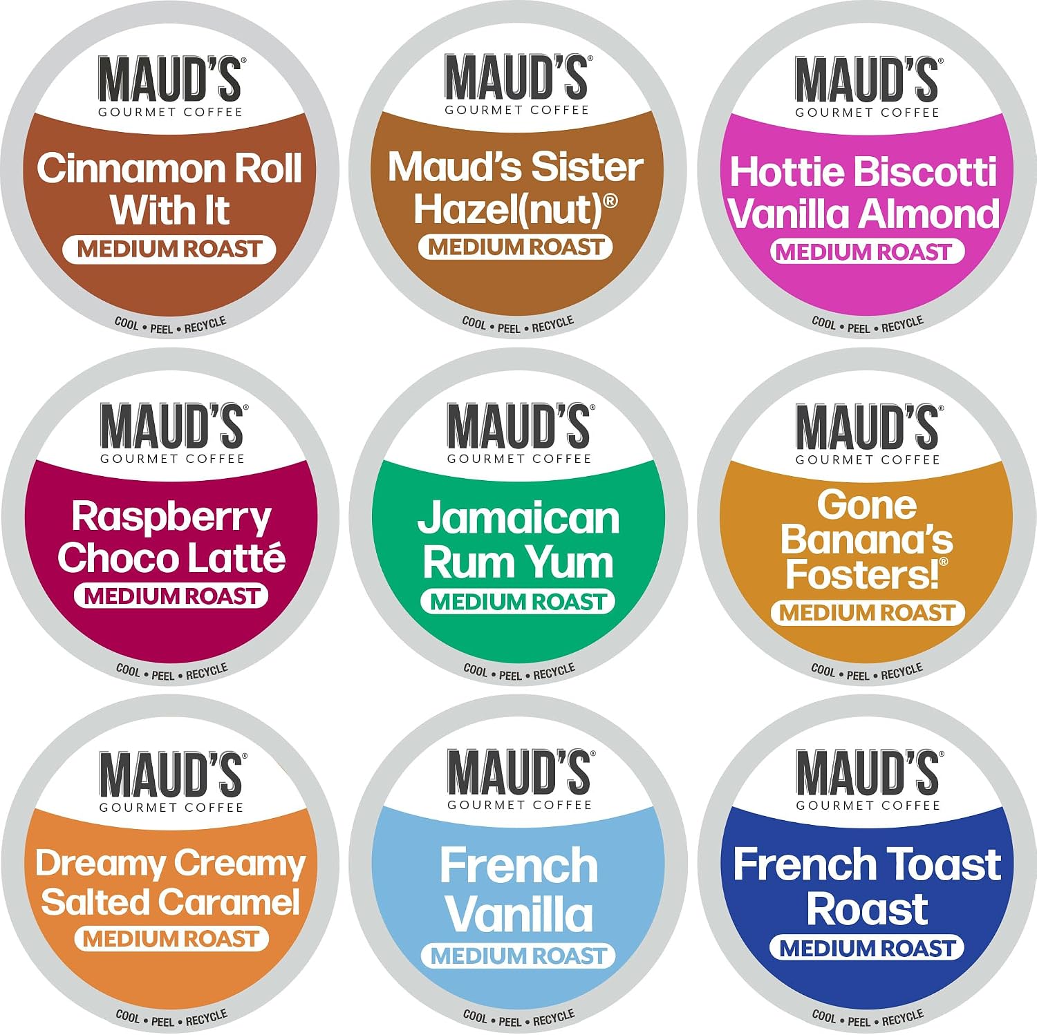 Maud's Family Pack Coffee Pods Variety Pack, 136ct, 12 Assorted Flavors | Medium Roast Flavored Coffee in Single Serve Pods – 100% Arabica Coffee, Compatible with Keurig Coffee Makers