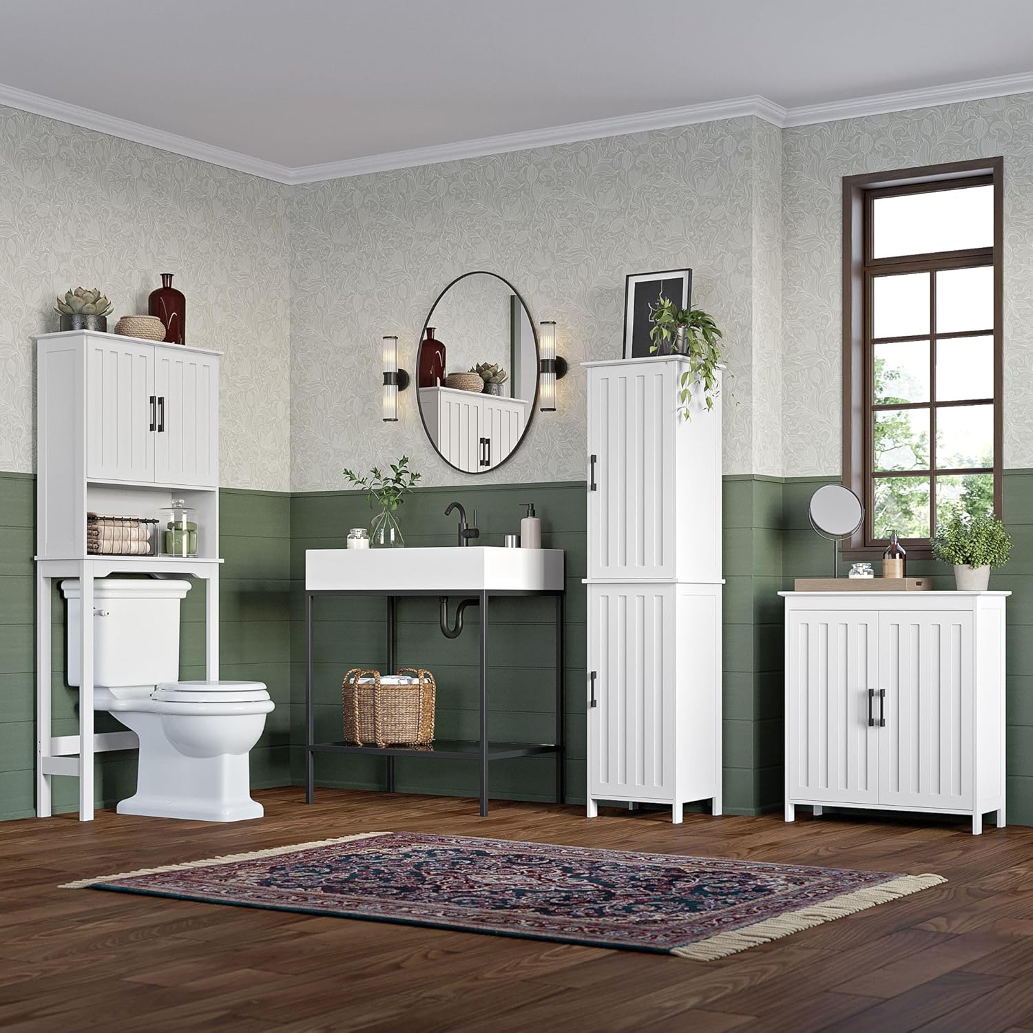 RiverRidge Monroe Two-Door Bathroom Floor Storage Cabinet - White | Linen Cabinet with Adjustable Interior Shelf and Soft Close Hinges