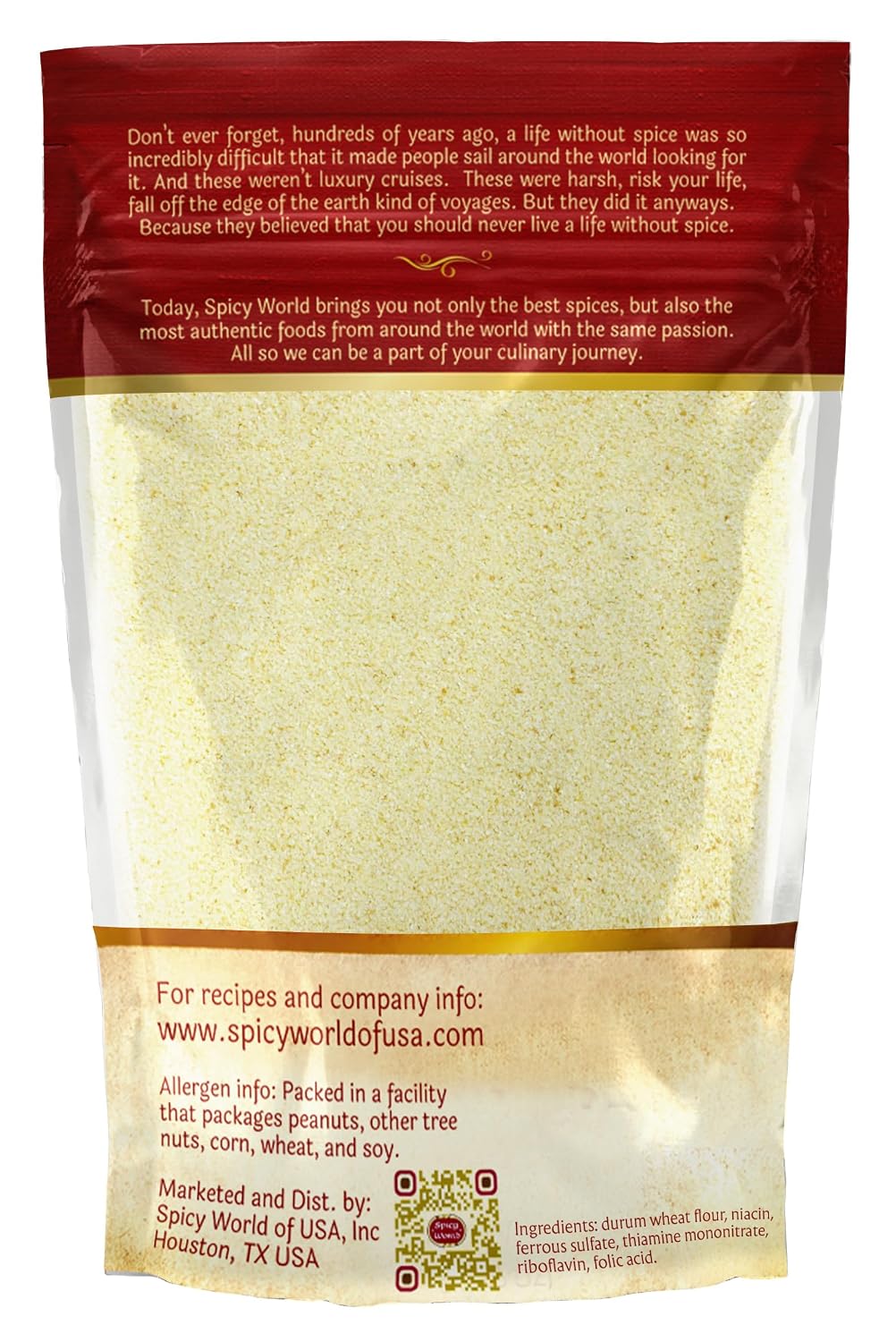 Spicy World Semolina Flour 3 LB (48 Ounce) | USA Grown Semolina for Pizza, for Pasta, and Bread Making | Fine Ground, Bulk Yellow Durum Semola Flour for Pizza Peel