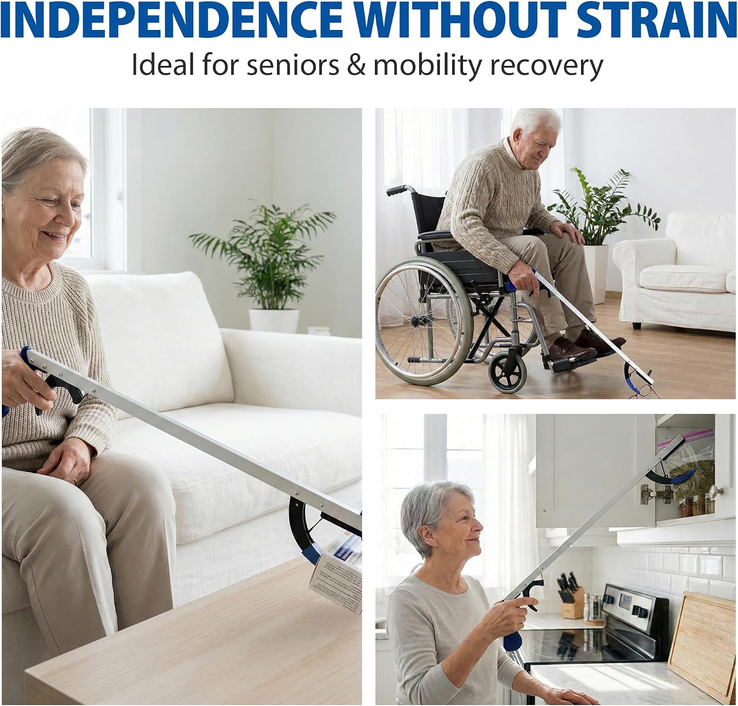 Blue Jay 26" Reacher Grabber Tool for Seniors - Lightweight Trash Picker Upper & Pick Up Stick with Magnetic Tip - Long Reach Mobility Aid for Wheelchair & Surgery Recovery