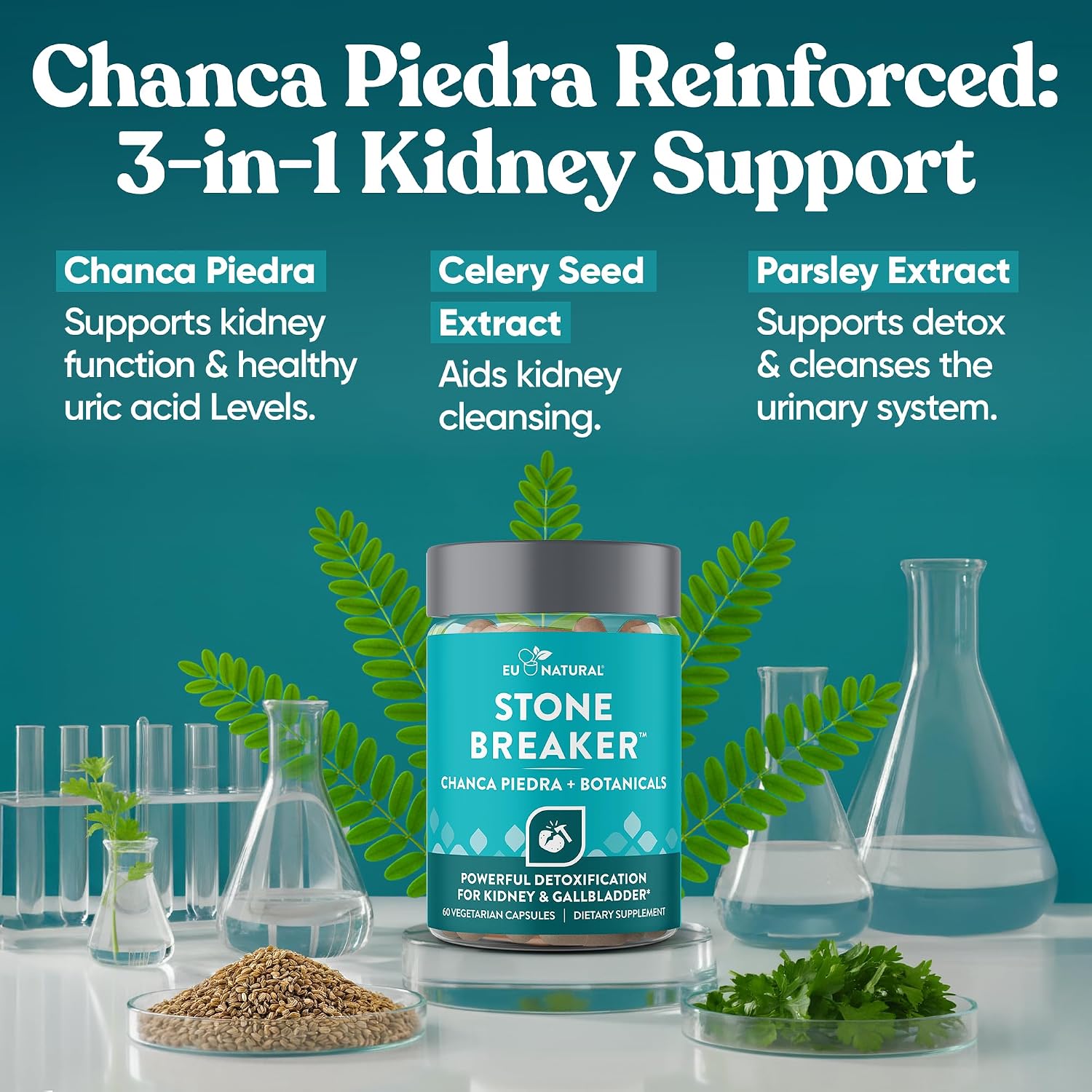 Eu Natural Chanca Piedra Stone Breaker, 60 Vegetarian Capsules | The Original herbal stone breaking formula with Celery Seed & Parsley to support kidney, gallbladder & urinary tract health