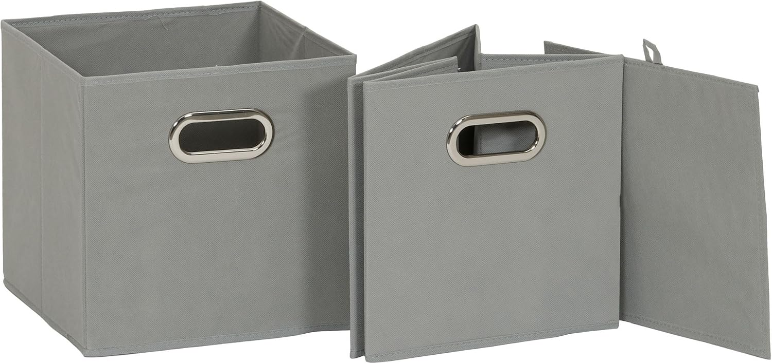 Household Essentials Fabric Storage Bins 6 Piece Set, Strong Poly-Woven Fabric, Sturdy Chipboard Sides, Grommet Front Handle, Stackable and Foldable, Classic Design, Navy