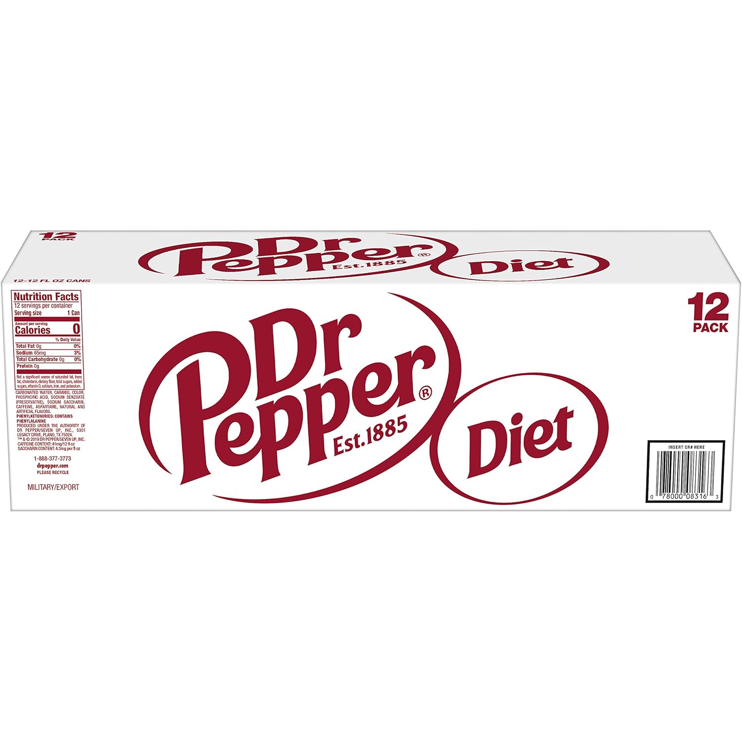 Diet Dr Pepper Soda, 12 fl oz cans, pack of 12