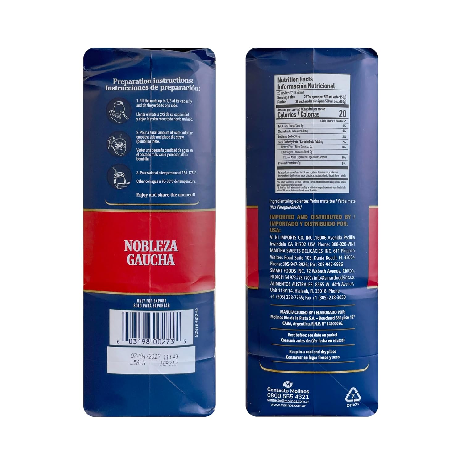 Nobleza Gaucha Yerba Mate Herbal Tea with Sterm | Traditional Argentina Brew USA-Specific Packaging 2.2 lbs - 3 Packs