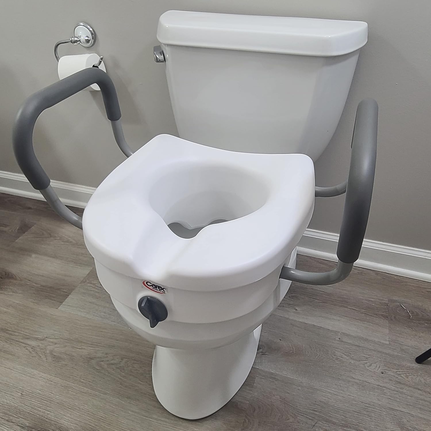 Carex E-Z Lock Toilet Seat and Safety Frame Combo Pack, 5-Inch Height Lift Seat Riser for Elderly and Handicap