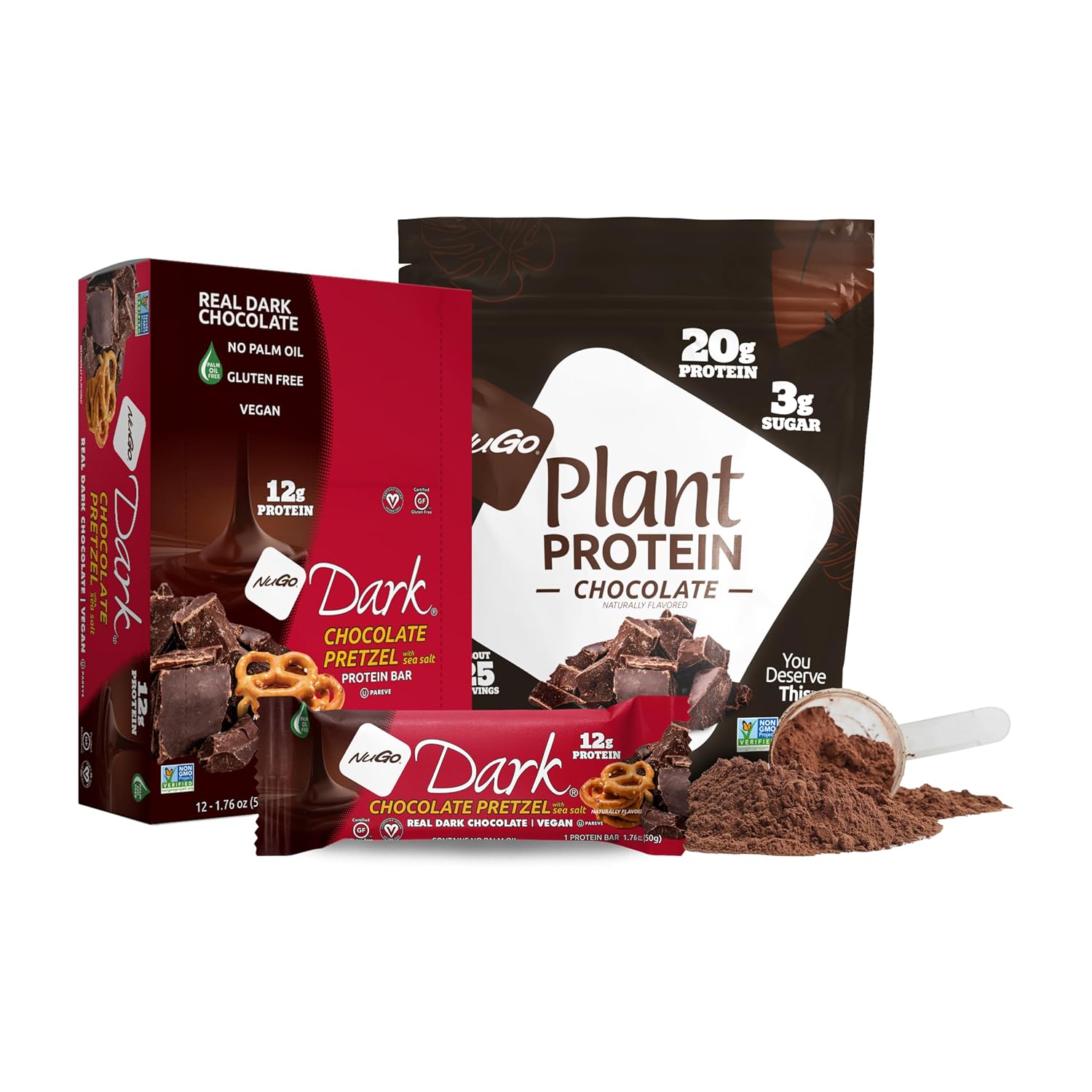 NuGo Dark, Mint Chocolate Chip, 13g Vegan Protein Bar, Gluten Free, 24 CT