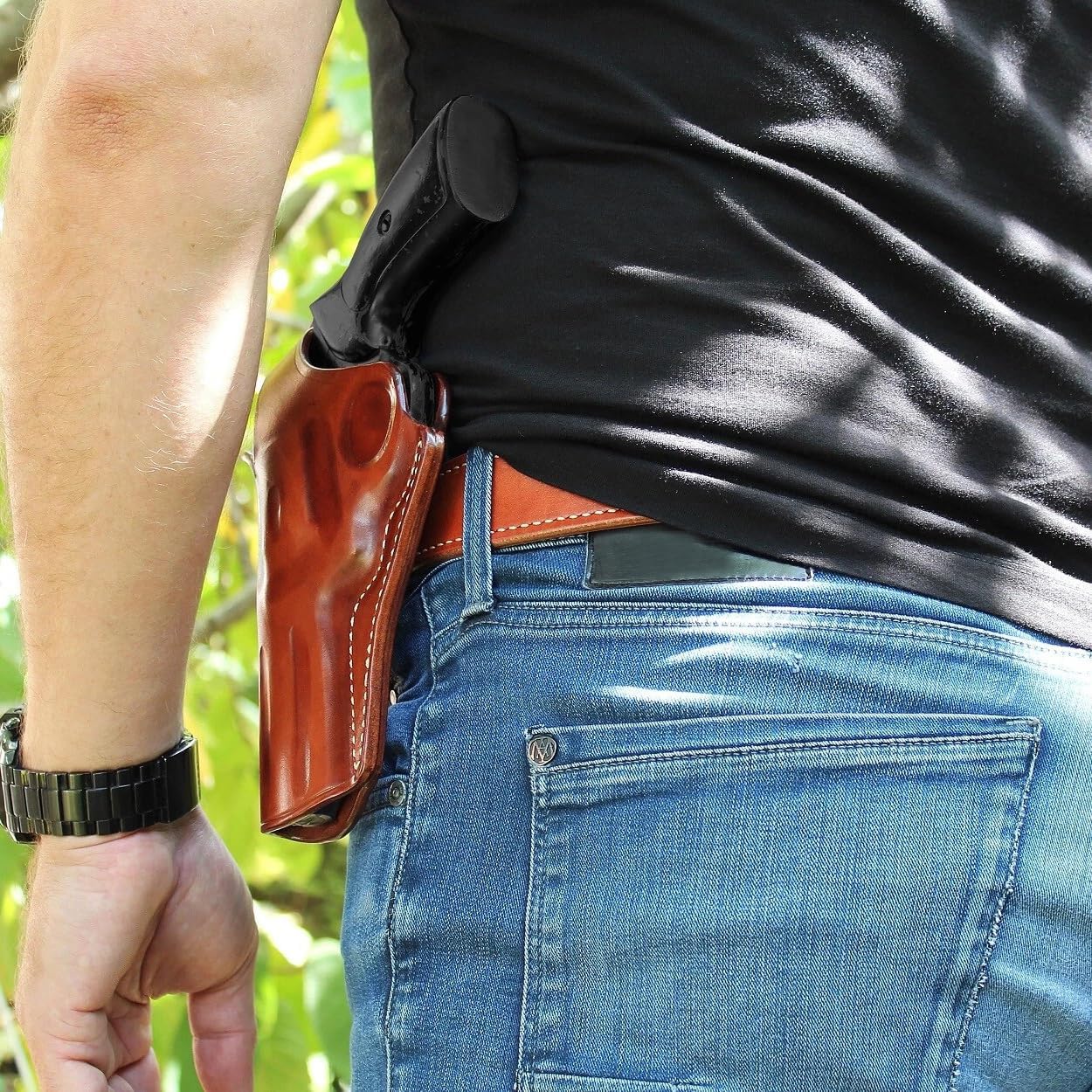 Masc Premium Leather OWB Paddle Holster for with Thumb Break Fits, GP-100 4.2-inch, Brown #1033#
