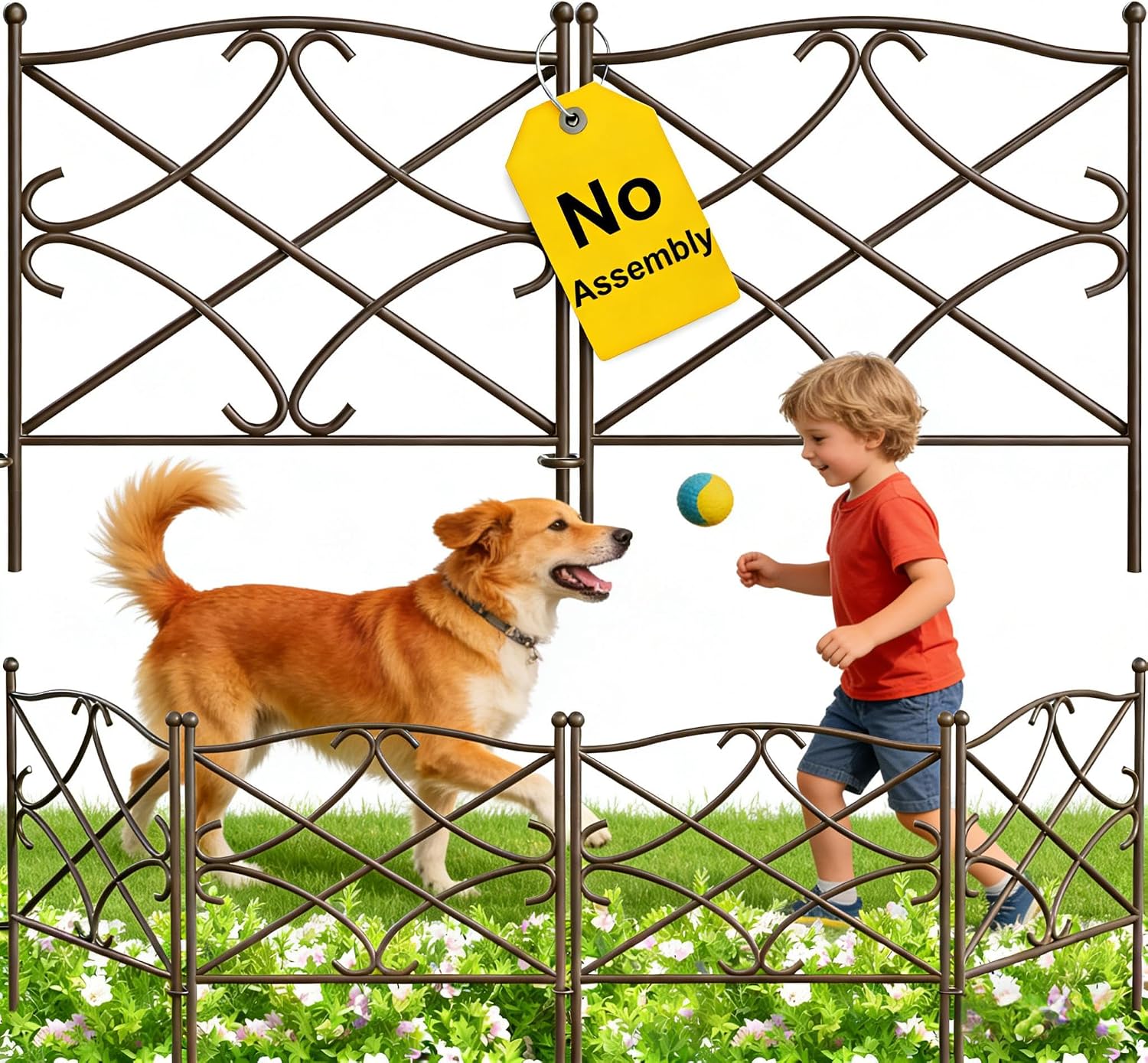 AMAGABELI 10 Panels 17in(H)×10ft(L) Decorative Garden Fences and Borders for Dogs No Dig Rustproof Metal Fence Panels Garden Edging Border Animal Barrier Fencing for Flower Beds Yard Patio Decor Black