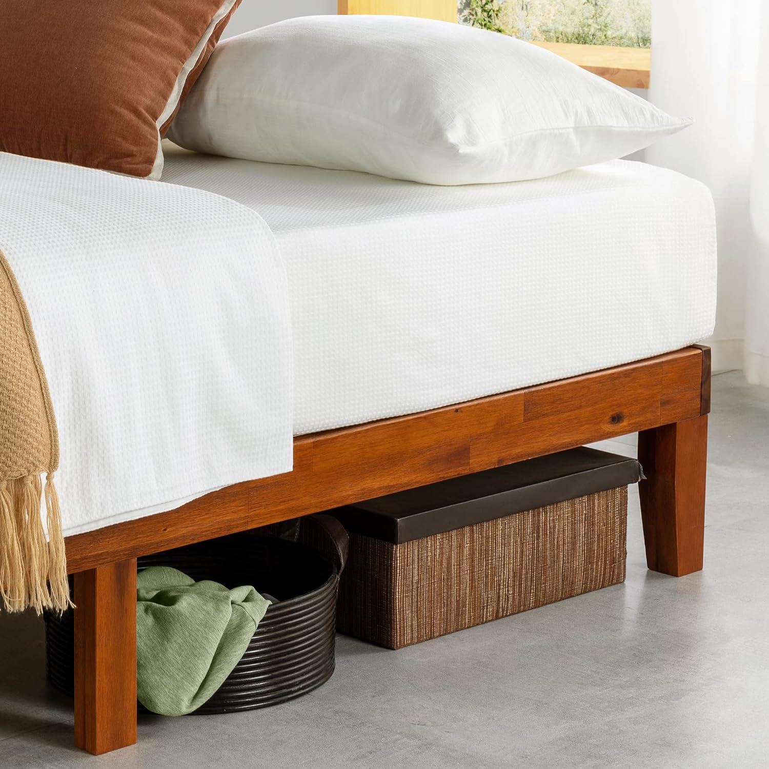 Mellow Naturalista Classic - 12 Inch Solid Wood Platform Bed with Wooden Slats, No Box Spring Needed, Easy Assembly, Queen, Pine