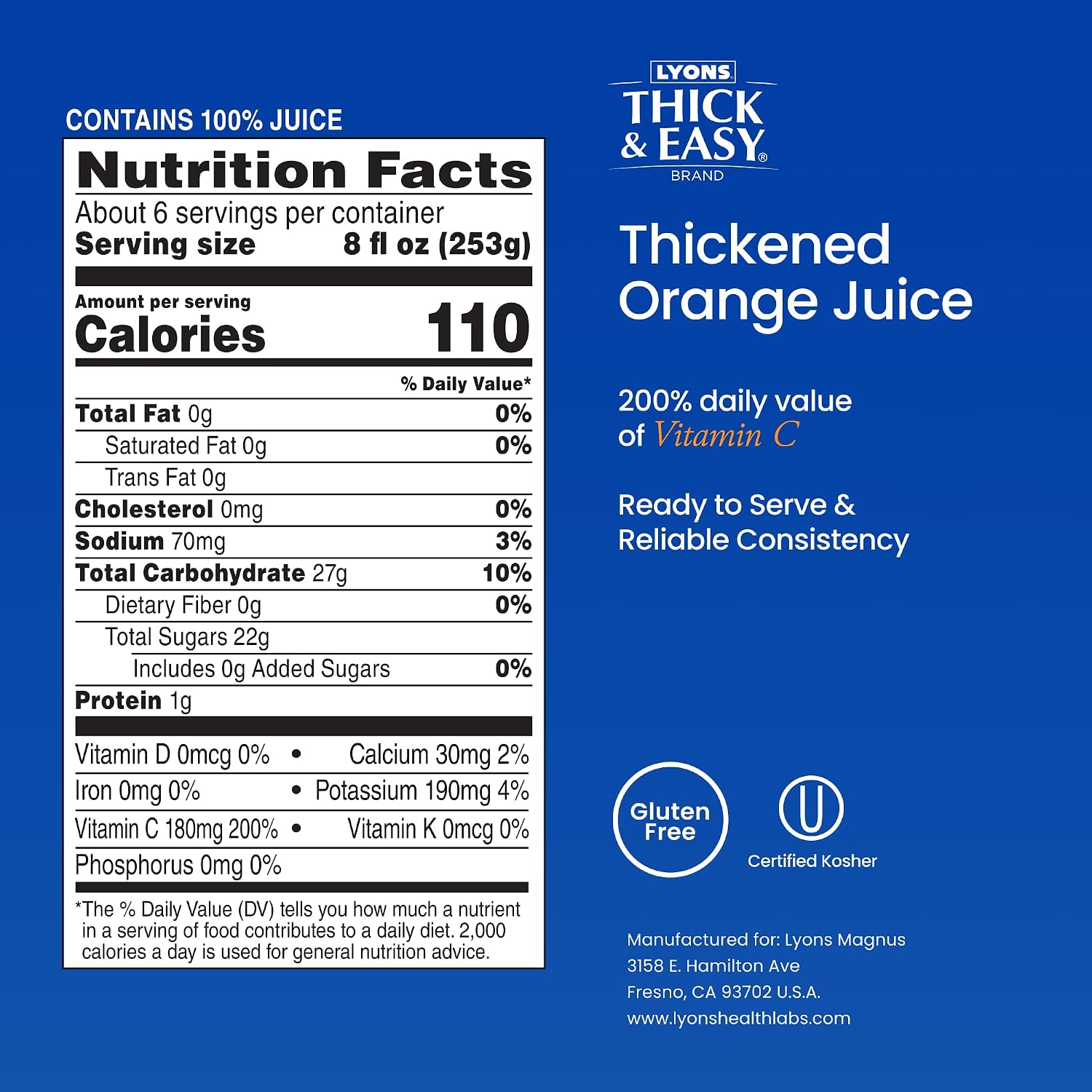 Thick & Easy Thickened Orange Juice, IDDSI Level 3 Ready-to-Drink Thickened Beverage for Swallowing Support, Moderately Thick Honey Consistency, 4 fl oz Cups - 24 Pack | IDDSI Level 3, Ready-to-Drink, Beverage for Swallowing Support, Moderately Thick Hon…