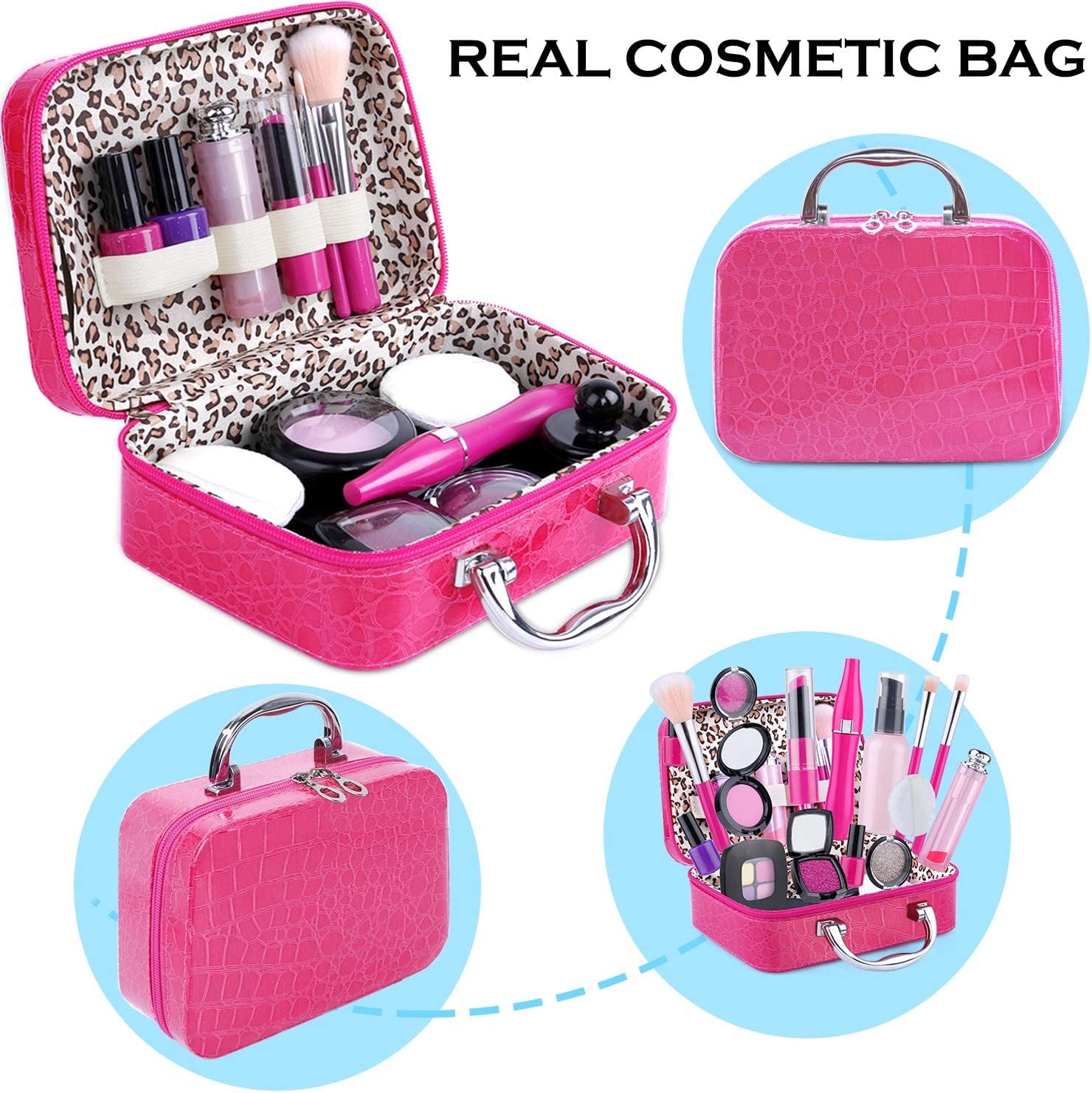 TEPSMIGO Pretend Makeup Kit for Girls, Kids Pretend Play Makeup Set - with Cosmetic Bag for Birthday Christmas