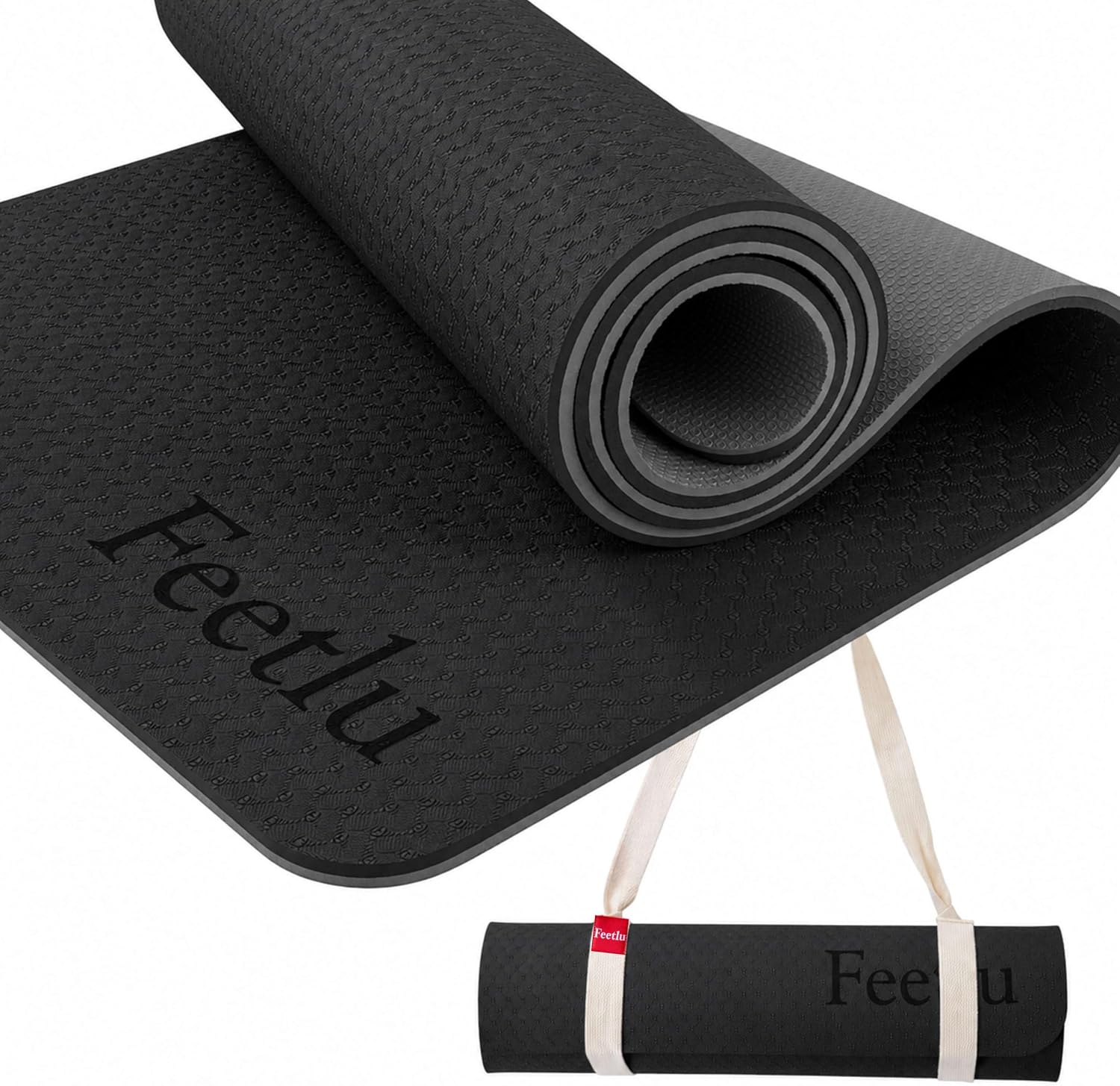 Extra Thick Yoga Mat with Carry Strap, 10mm Non-Slip Exercise Mat, 72 x 24 Inch Cushioned Workout Mat for Yoga, Pilates, Stretching & Floor Exercises
