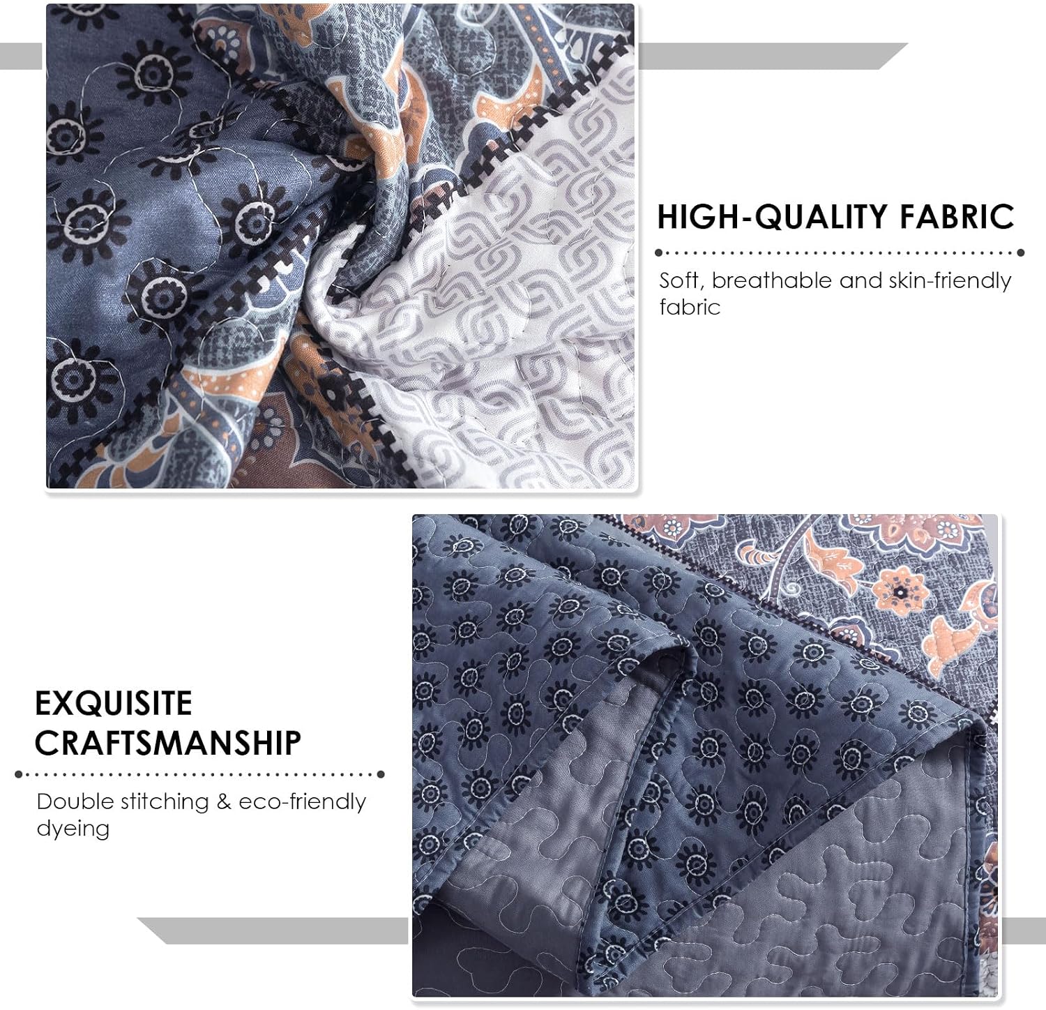 Travan Queen Quilt Set 3-Piece Bedspread Quilted Oversized Lightweight Microfiber Coverlet Set with Shams Violet Purple Floral Pattern Quilted