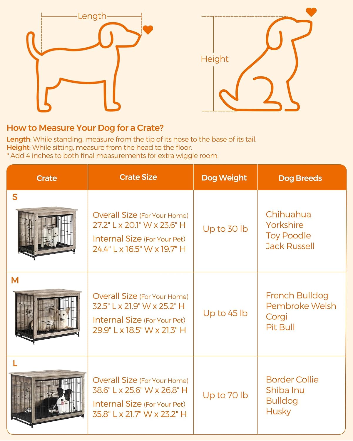 Feandrea 27.2" Dog Crate Furniture, Indoor Dog Kennel Side End Table