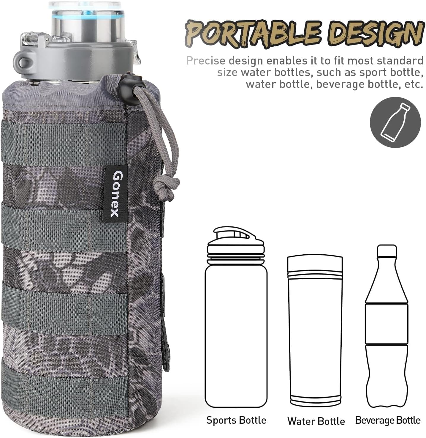 Gonex MOLLE Bottle Pouch, Drawstring Water Bottle Holder | 900D Oxford, Mesh Bottom, Fits MOLLE Packs & Vests, Flexible Height, Holds Bottles or Umbrellas