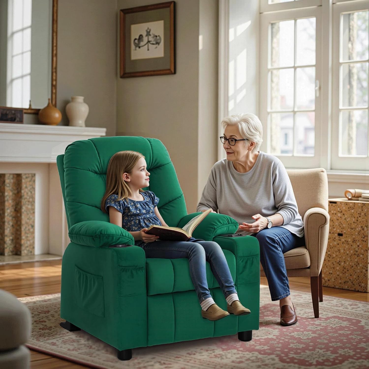 MCombo Big Kids Recliner for Ages 3+, Toddlers Recliner 7355 Velvet, Blue