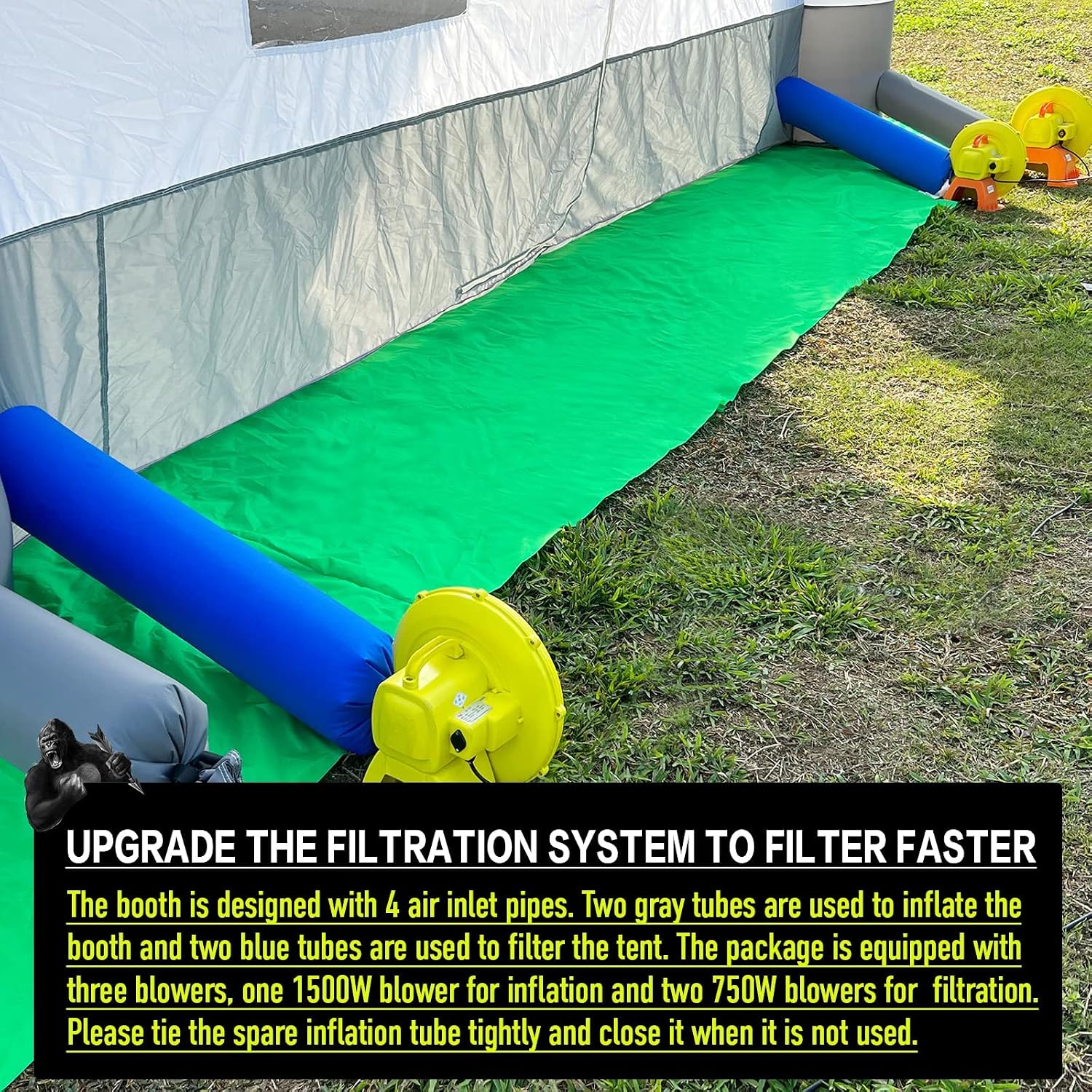 GORILLASPRO Portable Inflatable Paint Booth 26x15x10Ft, Inflatable Spray Booth with 2 Blowers (950W+950W)