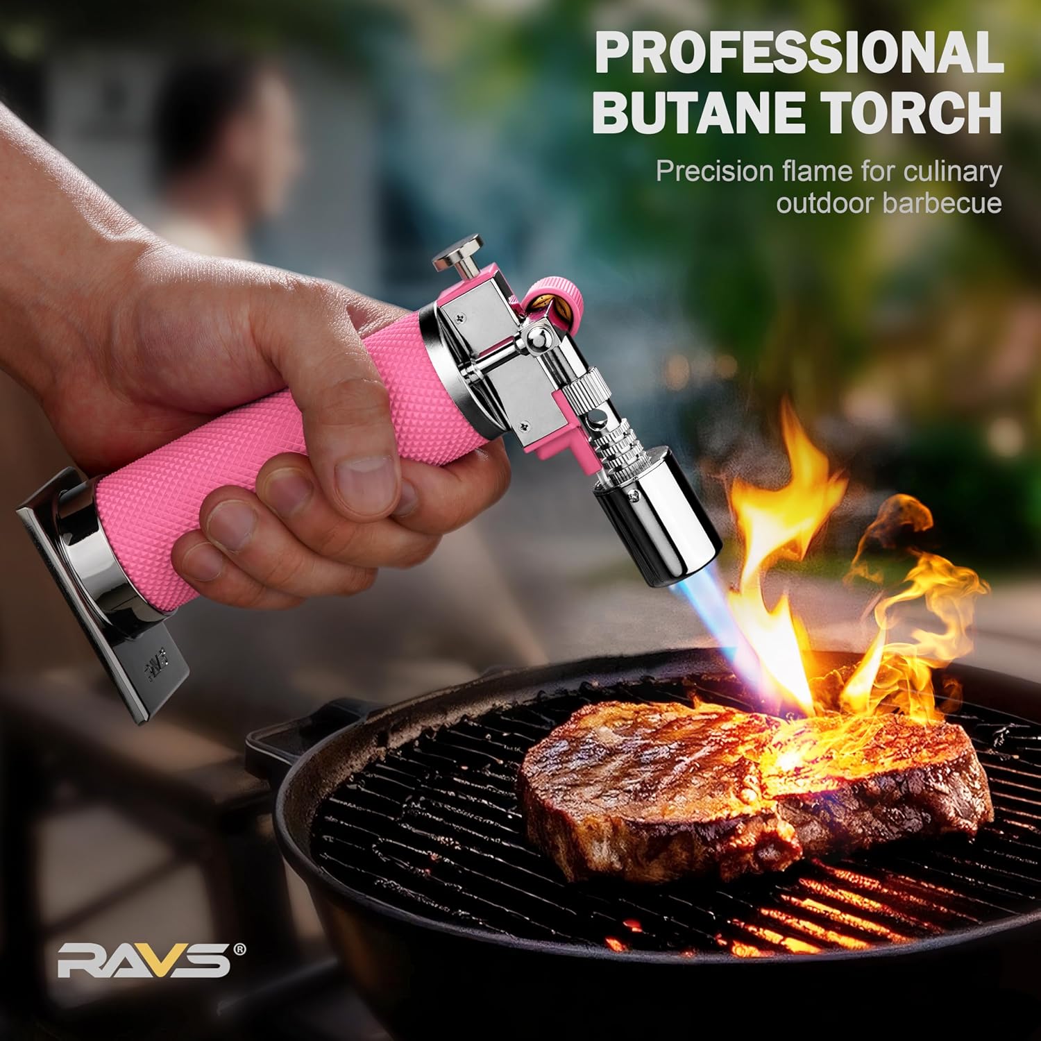 RAVS Butane Torch Lighter, Premium Metal Kitchen Torch with Adjustable Flame & Safety Buckle, Refillable Creme Brulee Torch for Baking, BBQ, DIY