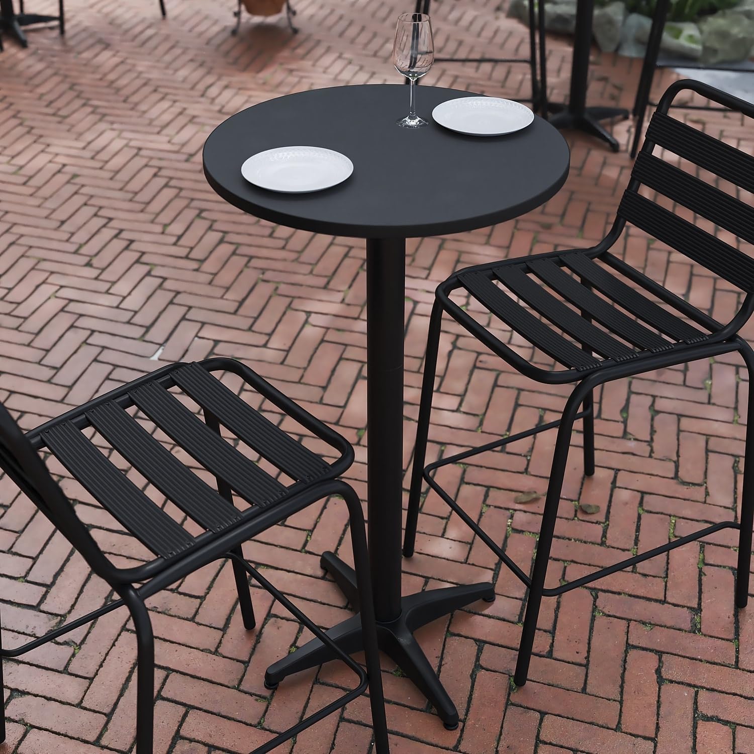 Flash Furniture 23.25" Round Aluminum Indoor/Outdoor Bar Height Table with Flip-Up Top, Heavy-Duty Aluminum Flip-Up Top Cocktail Table, Silver
