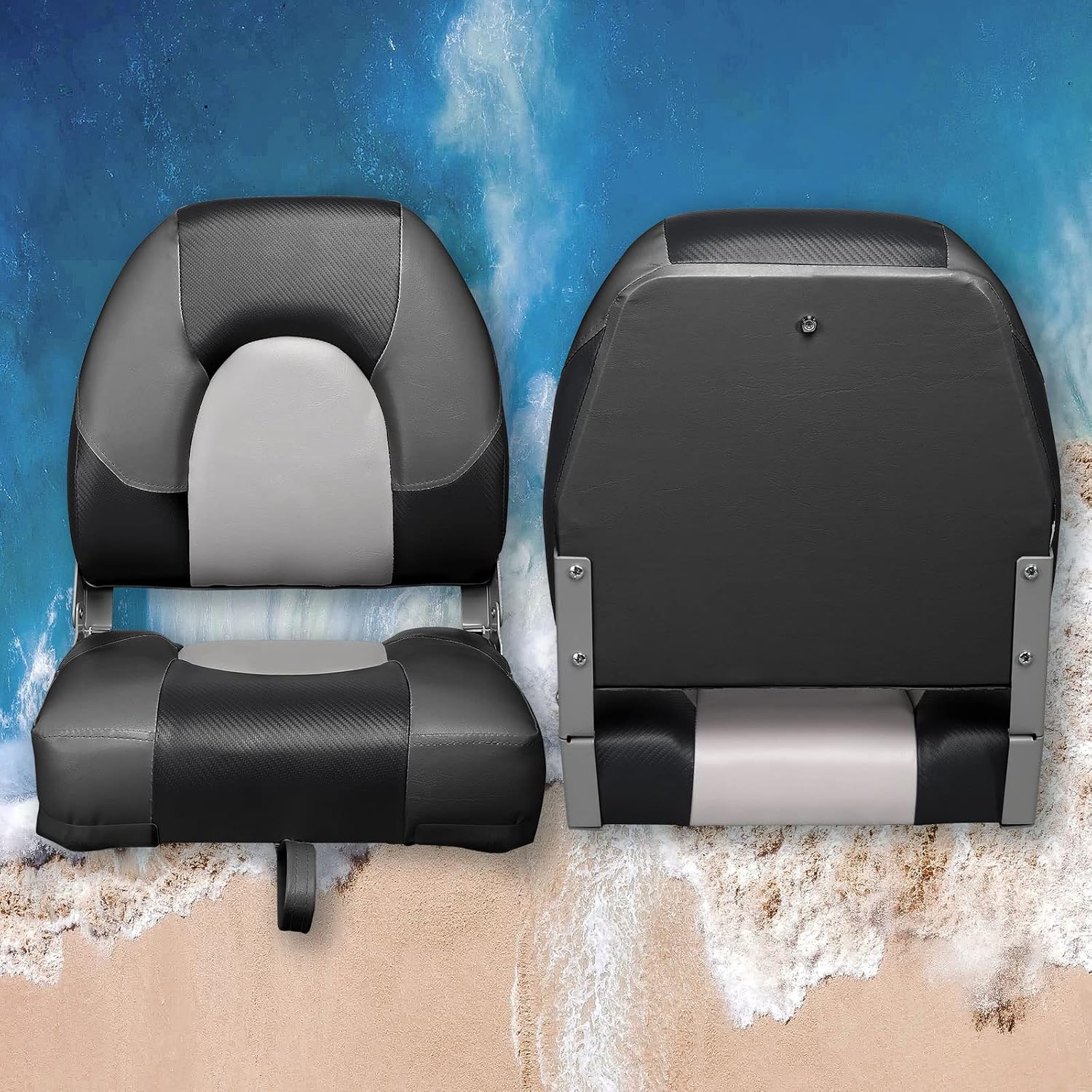 Leader Accessories Low/High Back Folding Fishing Marine Boat Seat 2 Pack