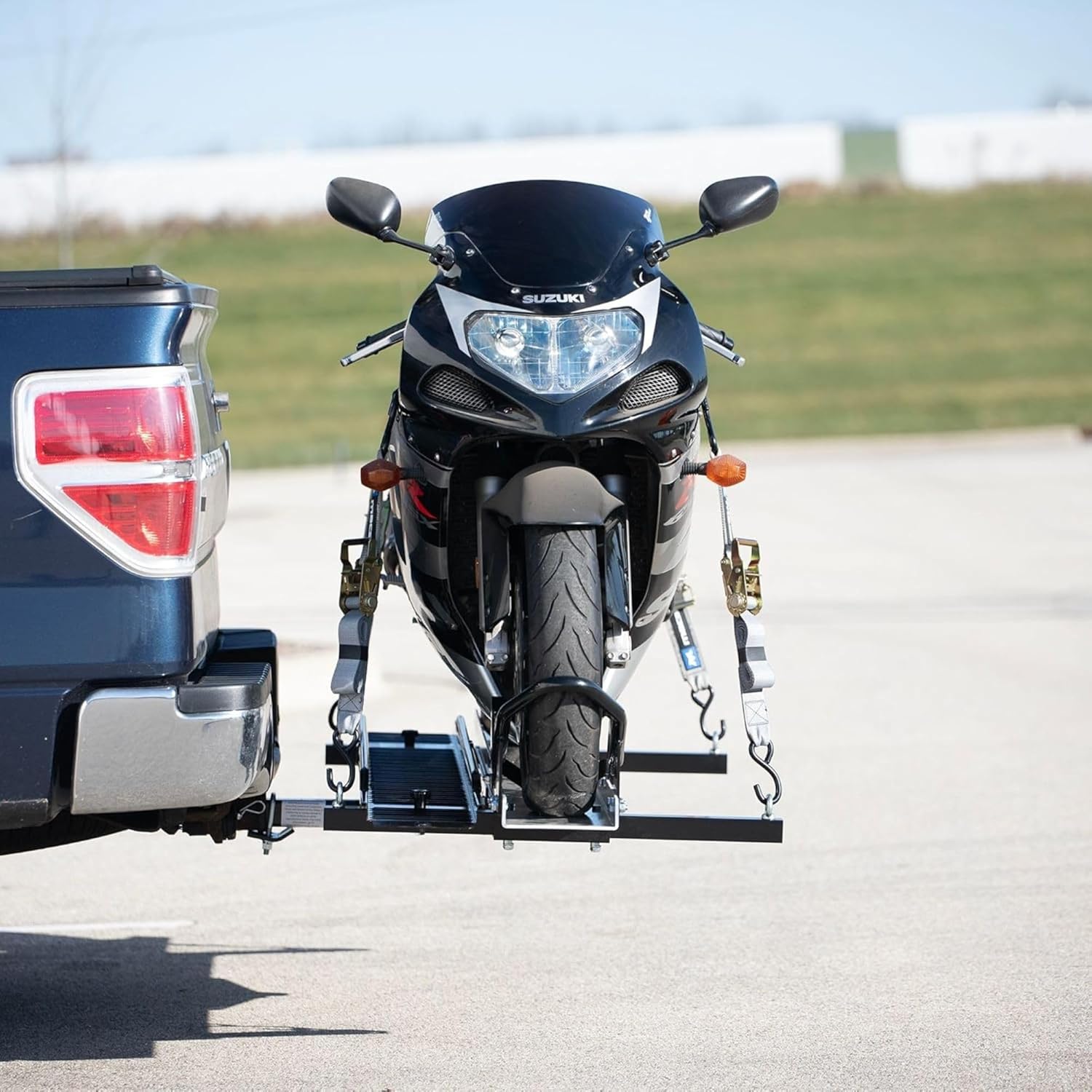 Black Widow Hitch Mounted Steel Motorcycle Carrier w/Ramp