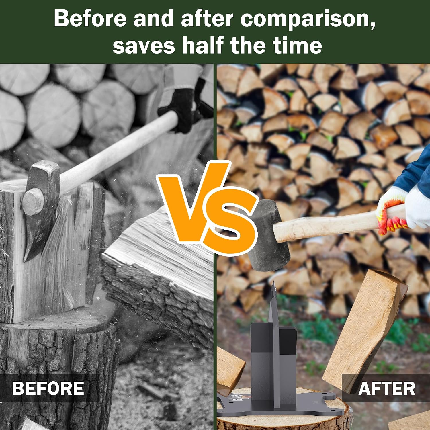 GanFindX Firewood Kindling Splitter Heavy Duty Wood Splitting Tool | Portable Ergonomic Design for Easy Firewood Preparation, Camping, Fireplace and Outdoor Use
