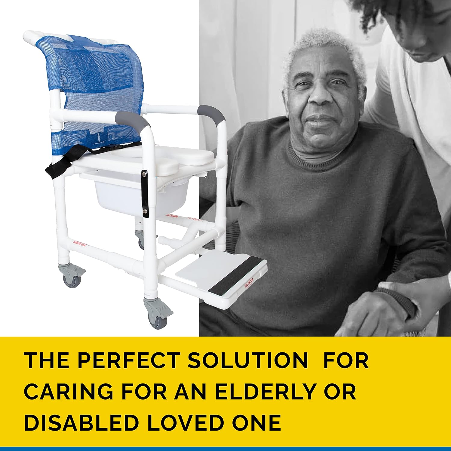 Institutional Grade Rolling Shower Commode Chair with Wheels & Drop Arms – Padded Seat, Locking Casters, Sliding Footrest