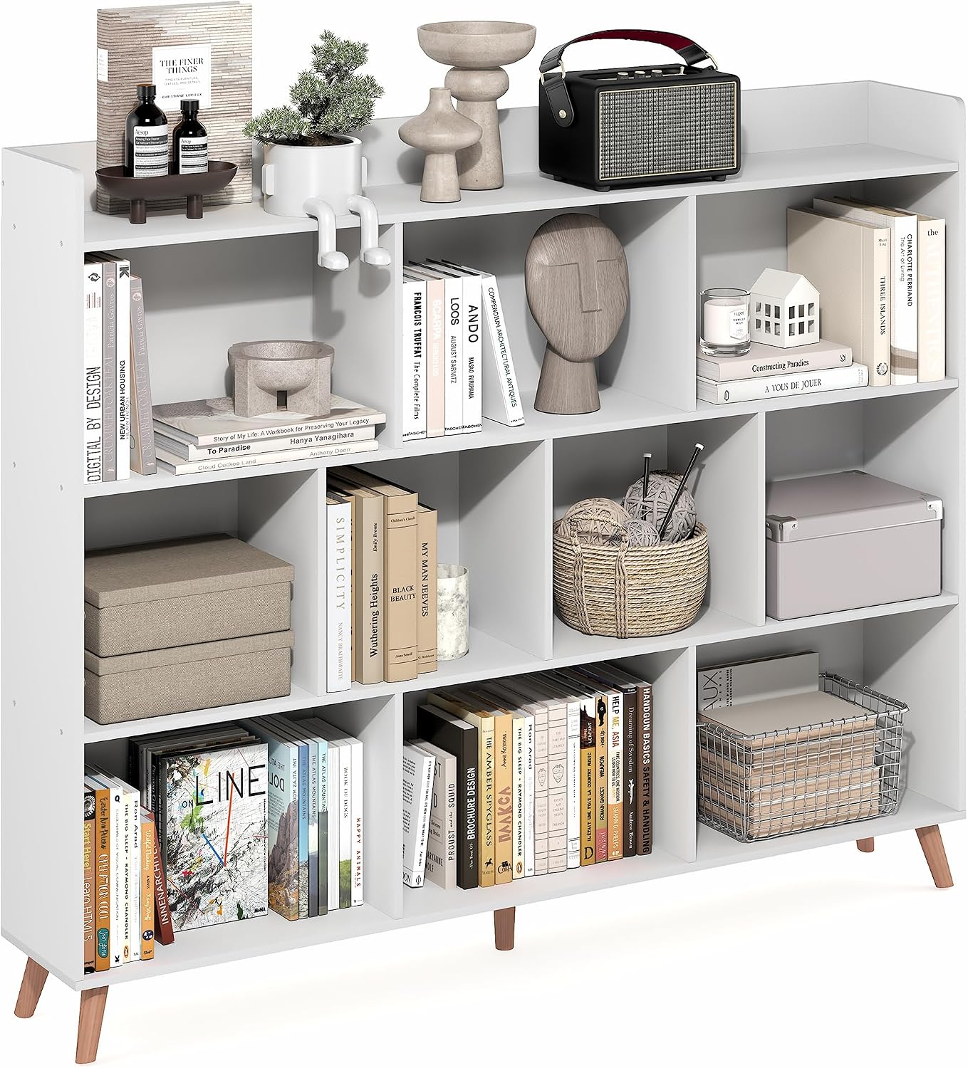 Furinno LUDER Book Shelf, 6-Tier Tall Modern Bookshelf, Bookcase with Open Shelves, 9.3 x 12 x 71, for Living Room, Bedroom, Home Office, White