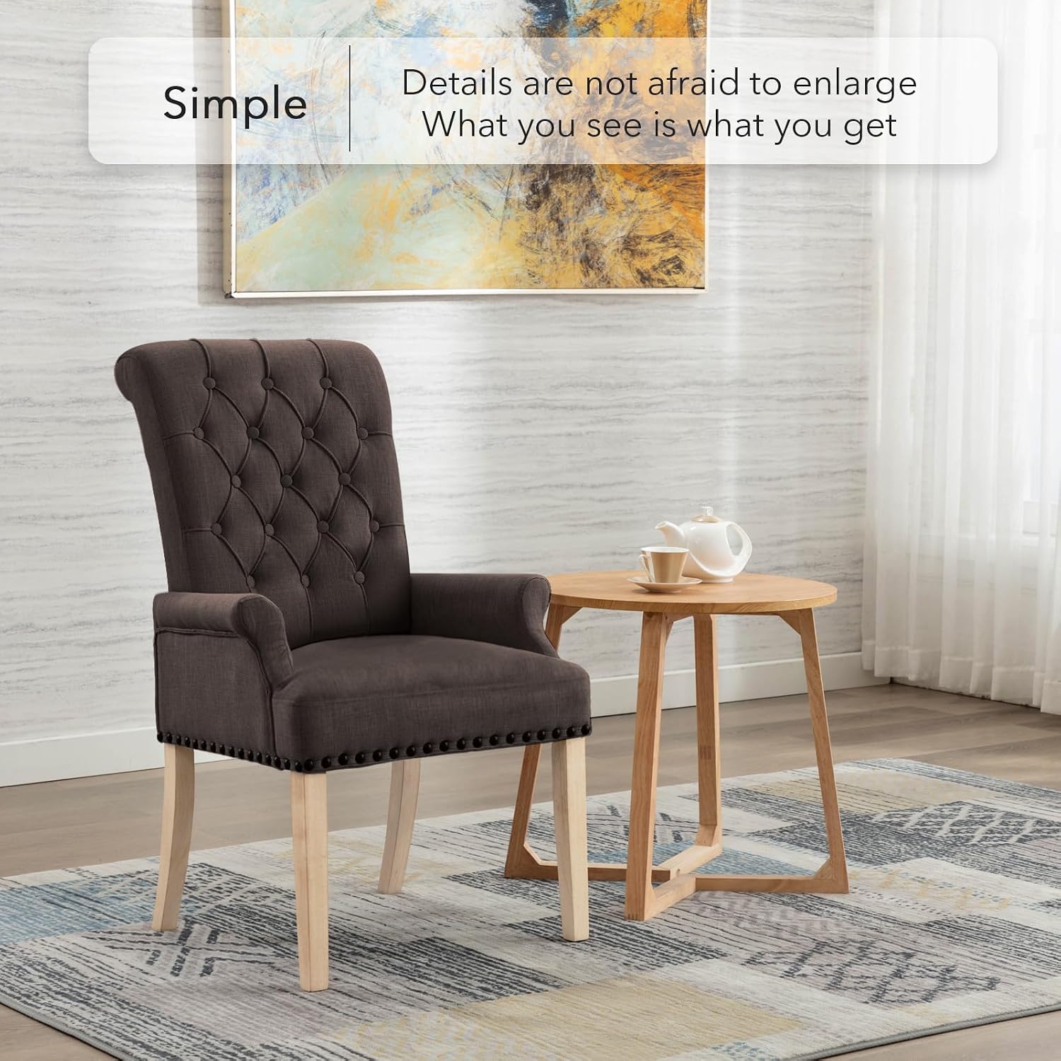 adochr Dining Chairs with Arms,Linen High Back Dining Room Chairs, Beige