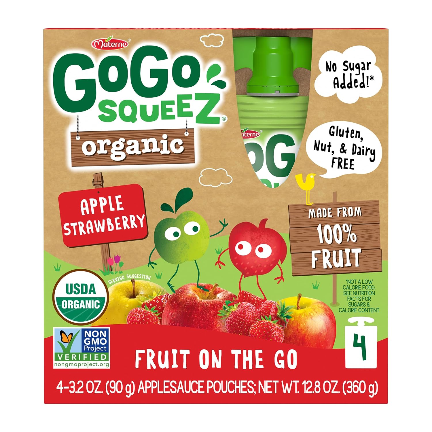 GoGo squeeZ No Sugar Added Organic Applesauce, Apple Apple, 48 Count | Kids on the go fruit snack made with applesauce & fruit puree; 3.2 oz pouches, gluten and nut free, recloseable cap, BPA-free