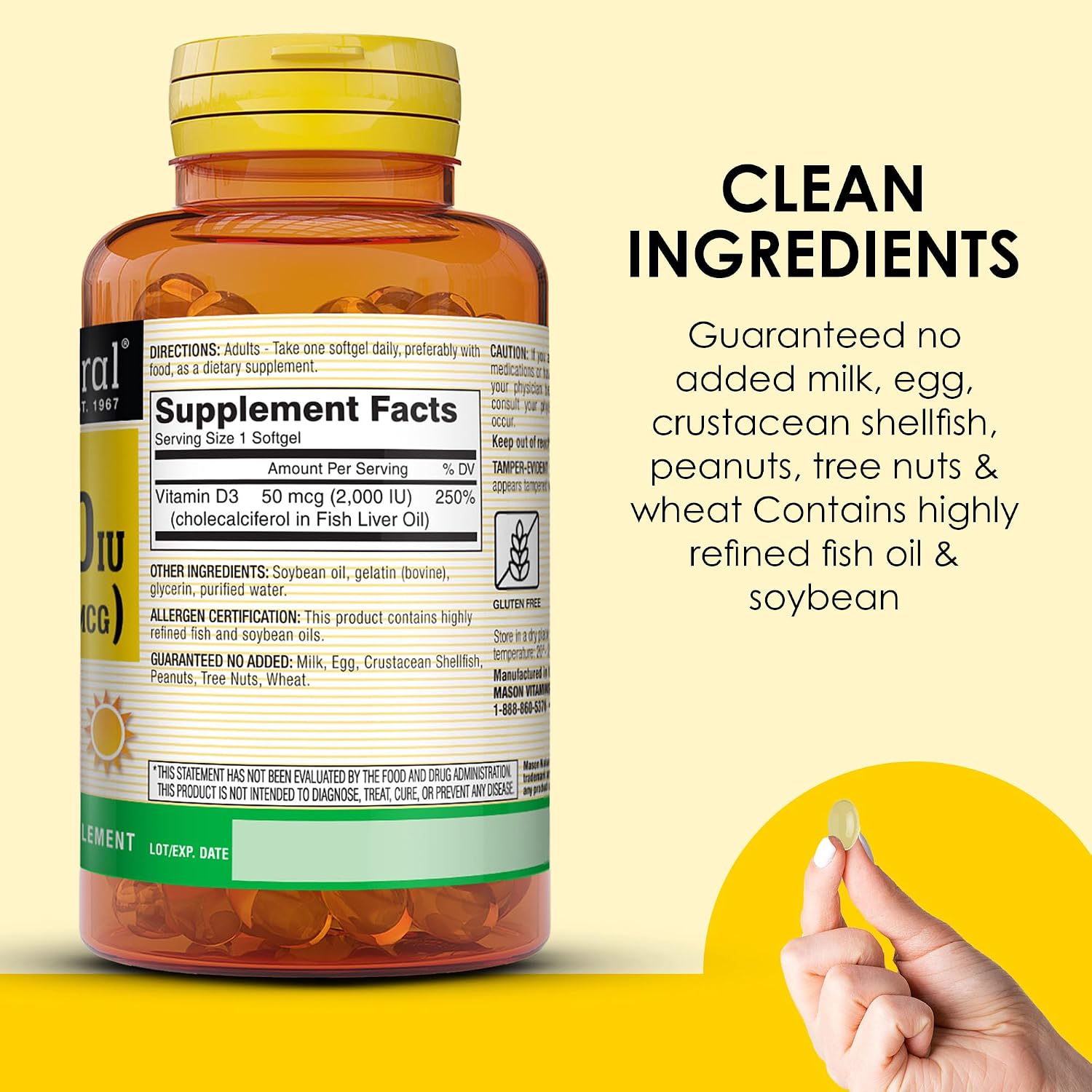 MASON NATURAL Vitamin D3 2000 IU Ultra Strength, 180 Day Supply