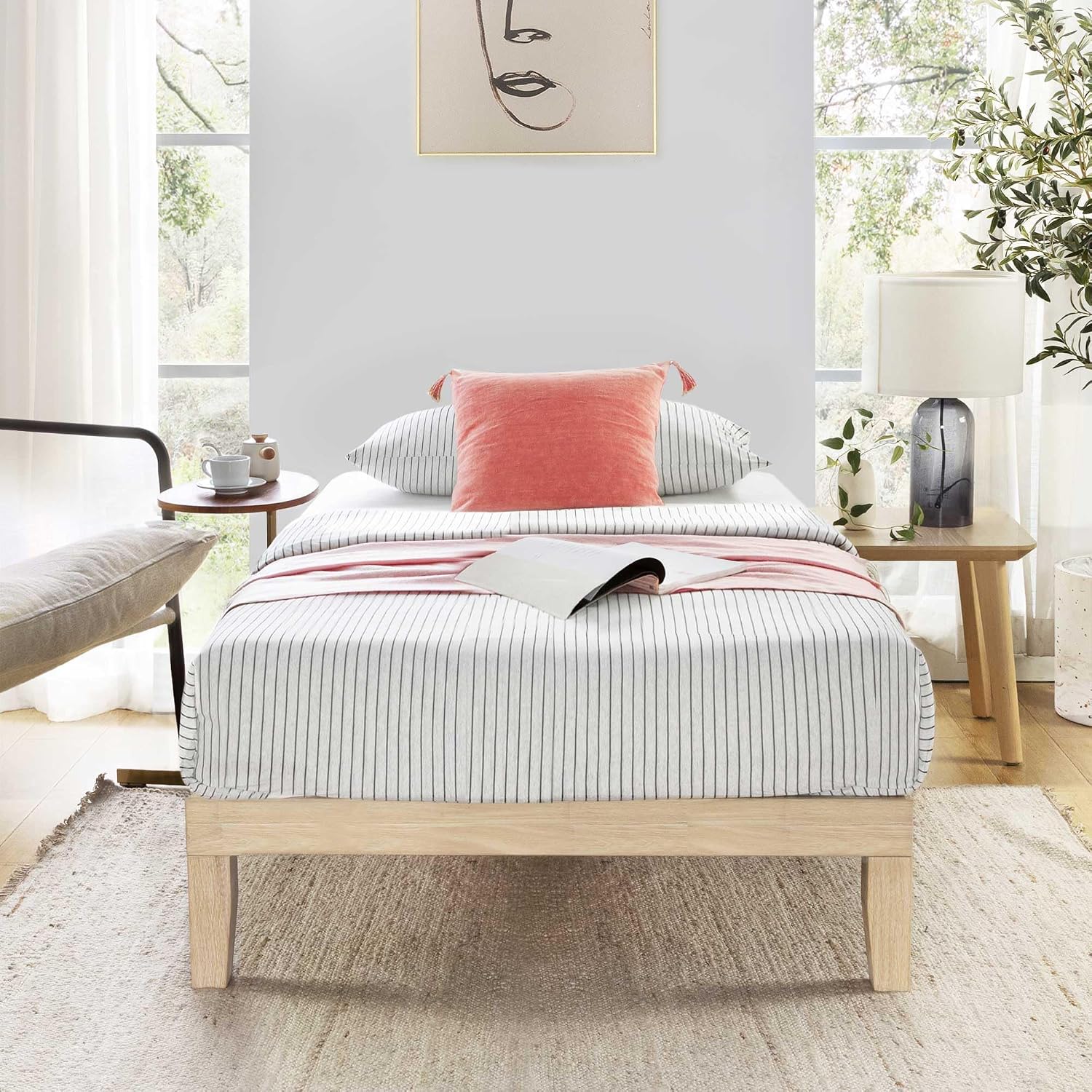 Mellow Naturalista Classic - 12 Inch Solid Wood Platform Bed with Wooden Slats, No Box Spring Needed, Easy Assembly, Queen, Pine