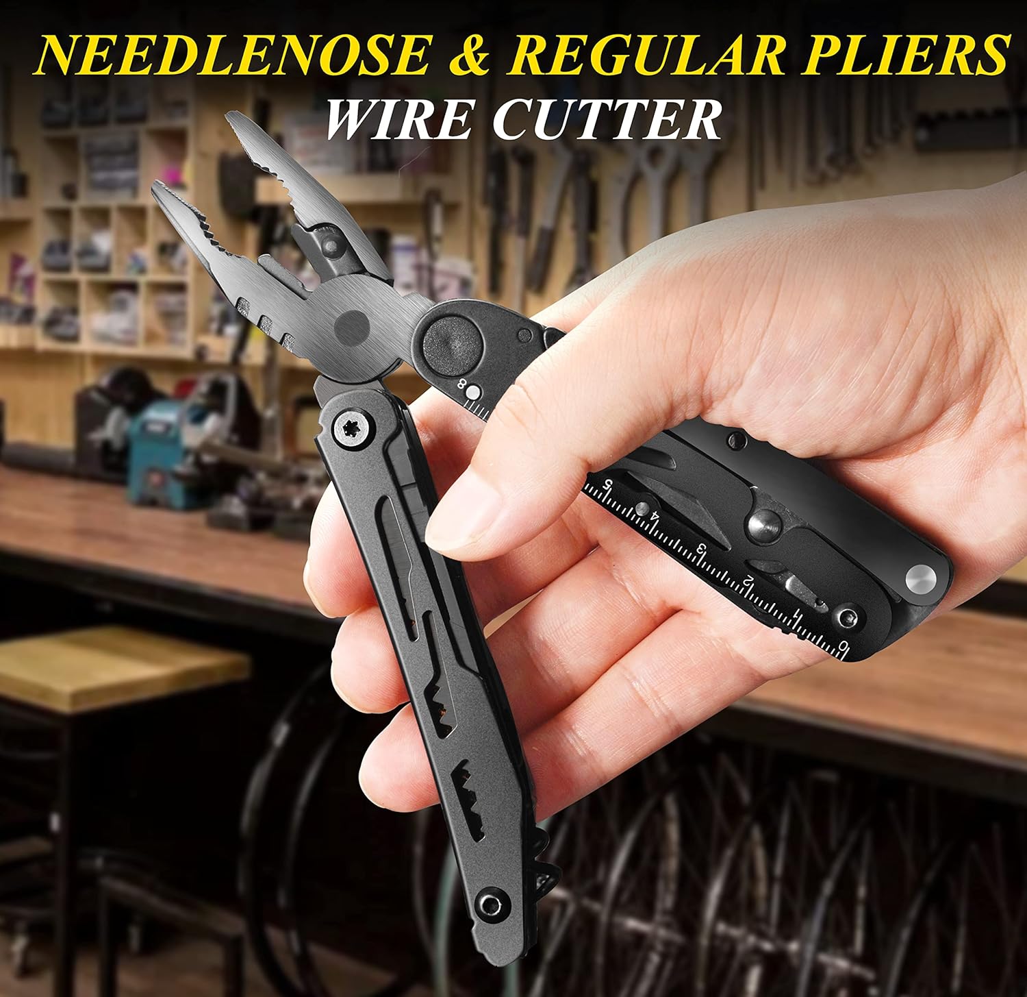 RoverTac 18-in-1 Multitool Pocket Knife with Pliers, Saw, Corkscrew & Detachable Scissors, Multi Tool with Safety Lock, 9 Screwdriver Bits