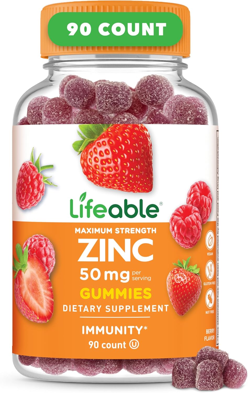 Lifeable Zinc Gummies for Women and Men, Maximum Strength 50 mg, 90 Ct