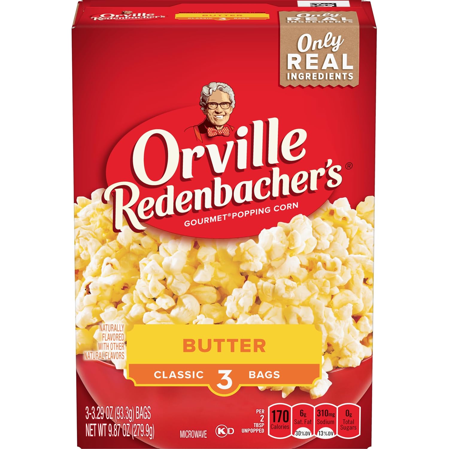 Orville Redenbacher's Movie Theater Butter Microwave Popcorn, 3.29 Ounce Classic Bag, 24-Count
